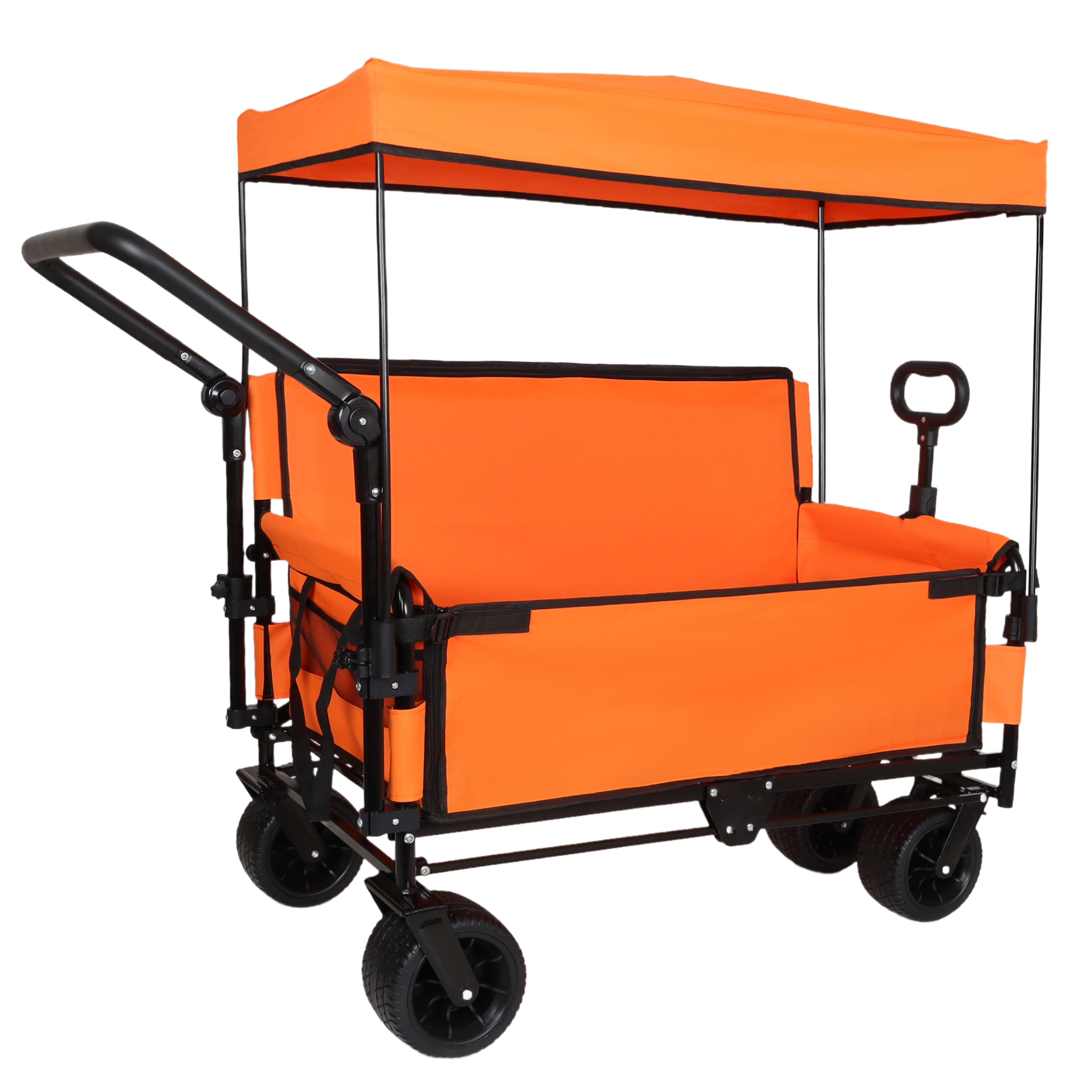 3- In- 1 Folding Wagon Cart With Bench Seat & Canopy & Storage  500lbs Heavy- Duty  180L Capacity  All- Terrain Wagon For Camping  Beach  Sports  & Garden  Orange - Image 1