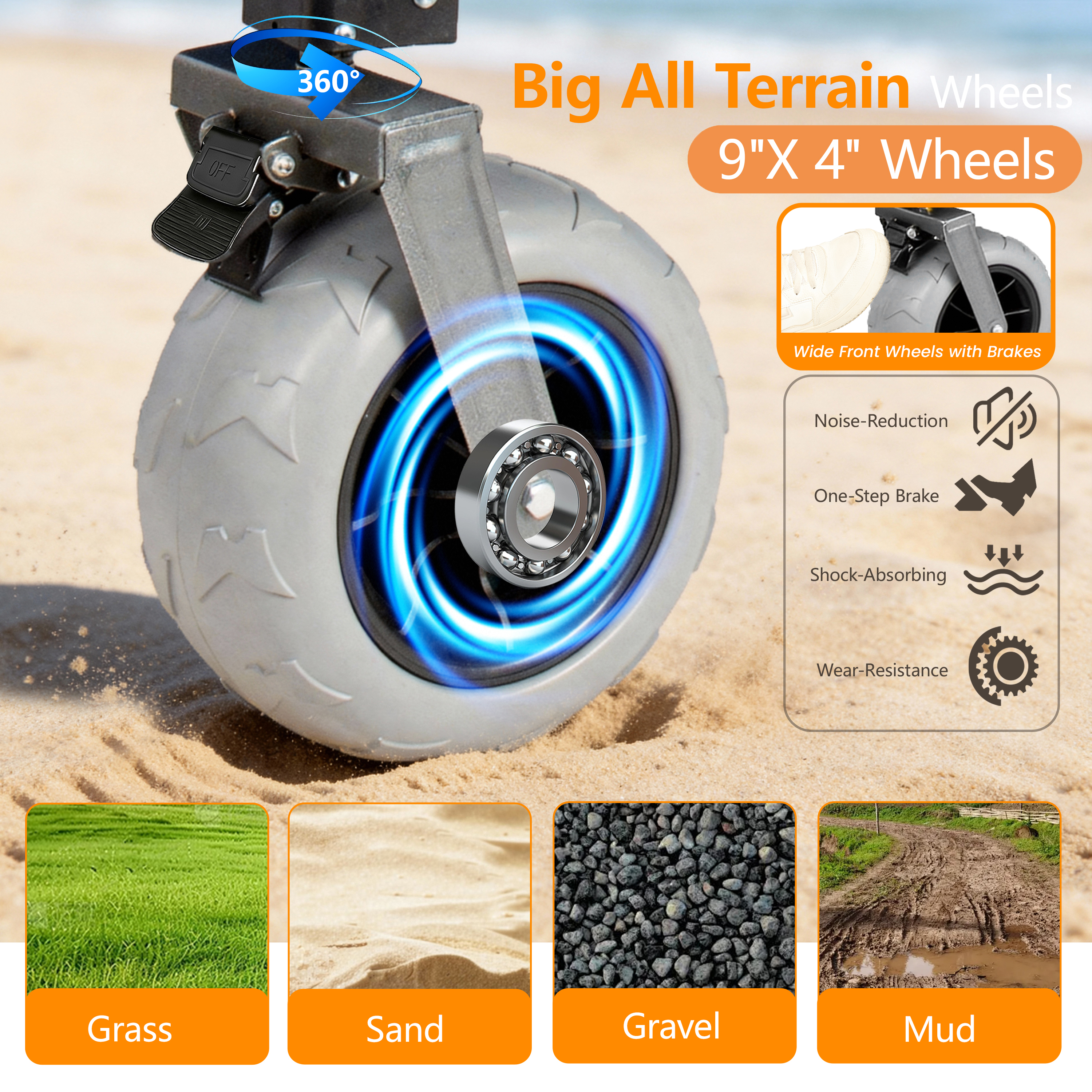 Multi- Functional Push- Pull Folding Wagon Cart With Rotating Handle & Canopy 9 X4 Beach Tires For Camping & Beach Load Capacity 480lbs 300L Large Capacity For Transport Groceries Outdoor Use_voghion.com