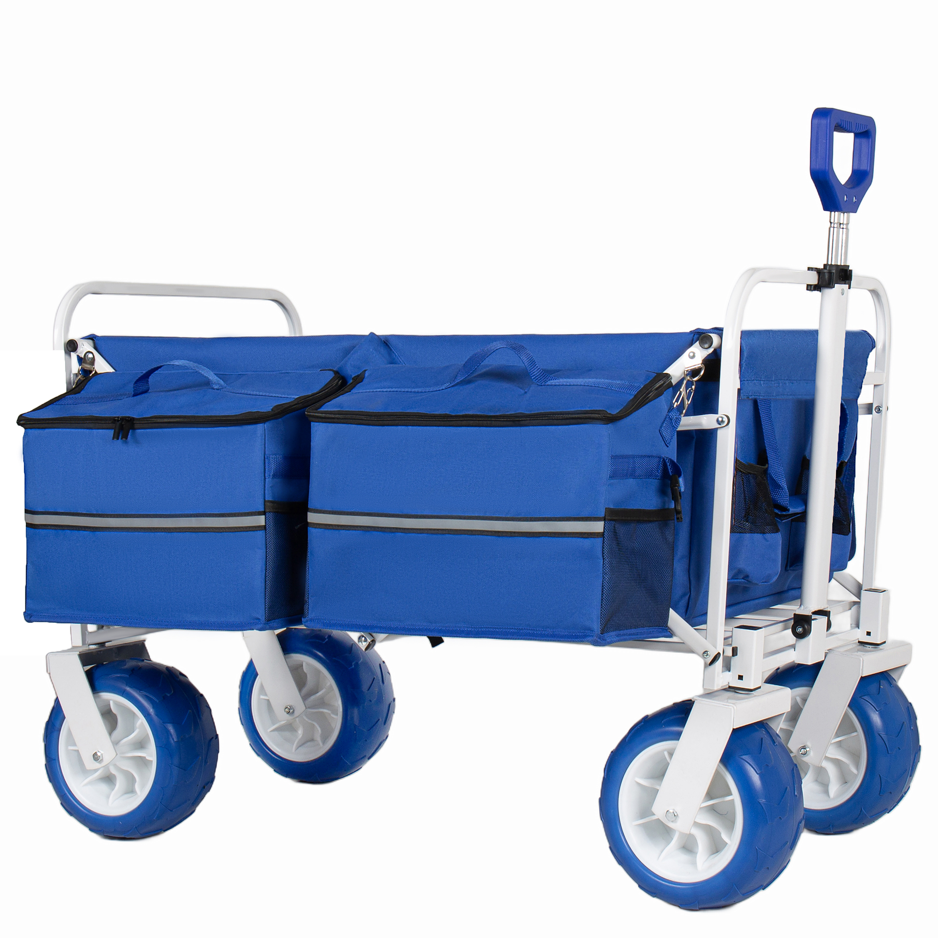 Beach Wagon Cart 500lbs Heavy Duty Collapsible Folding Wagon Oversized 150L 9 PVC All- Terrain Wheels Adjustable Handle Cooler & Storage Bags For Beach Camping Garden & Outdoor Sports Blue - Image 1