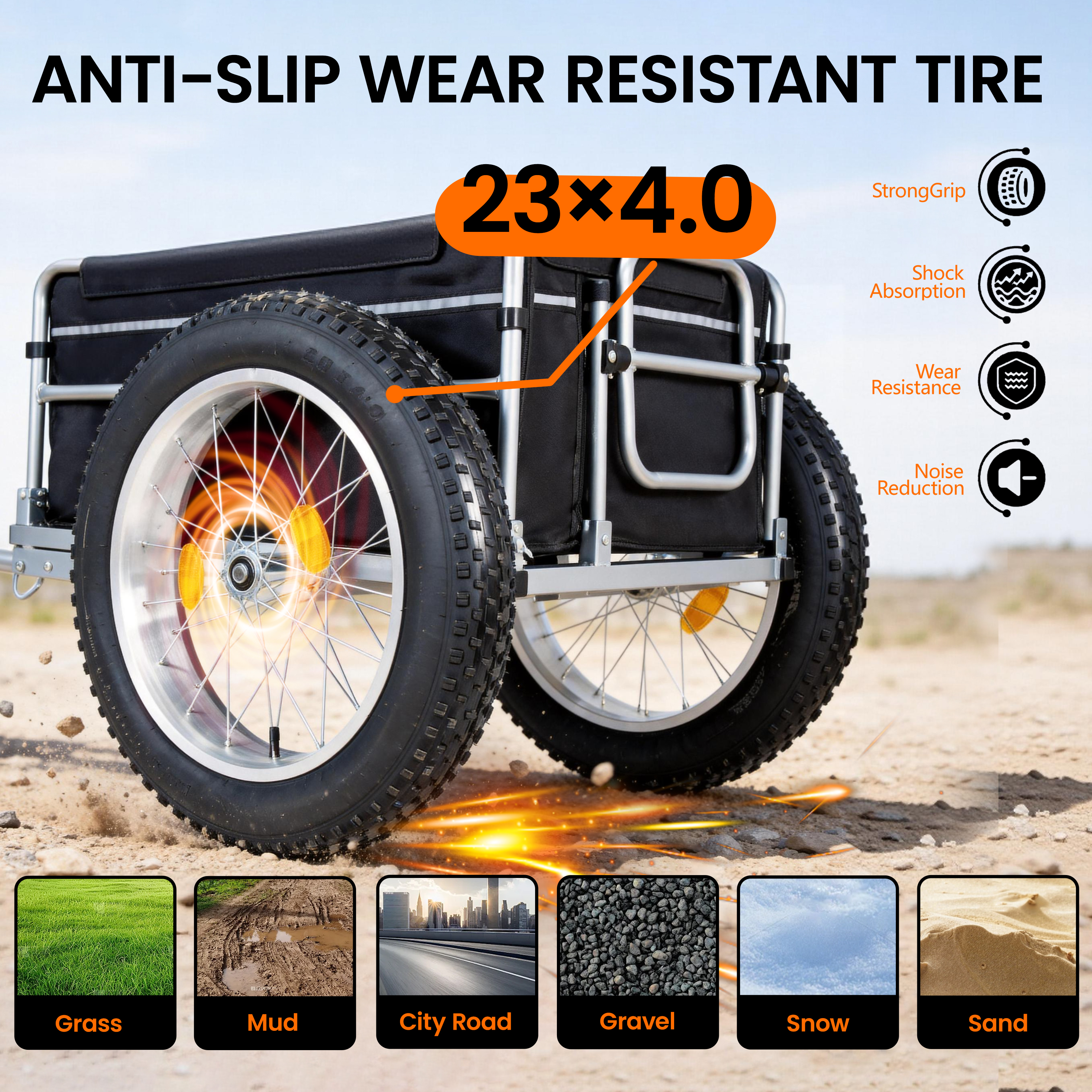 Upgraded 23 X4.0 Fat Tires Bike Cargo Trailer  150LBS Load Capacity Heavy- Duty... 2