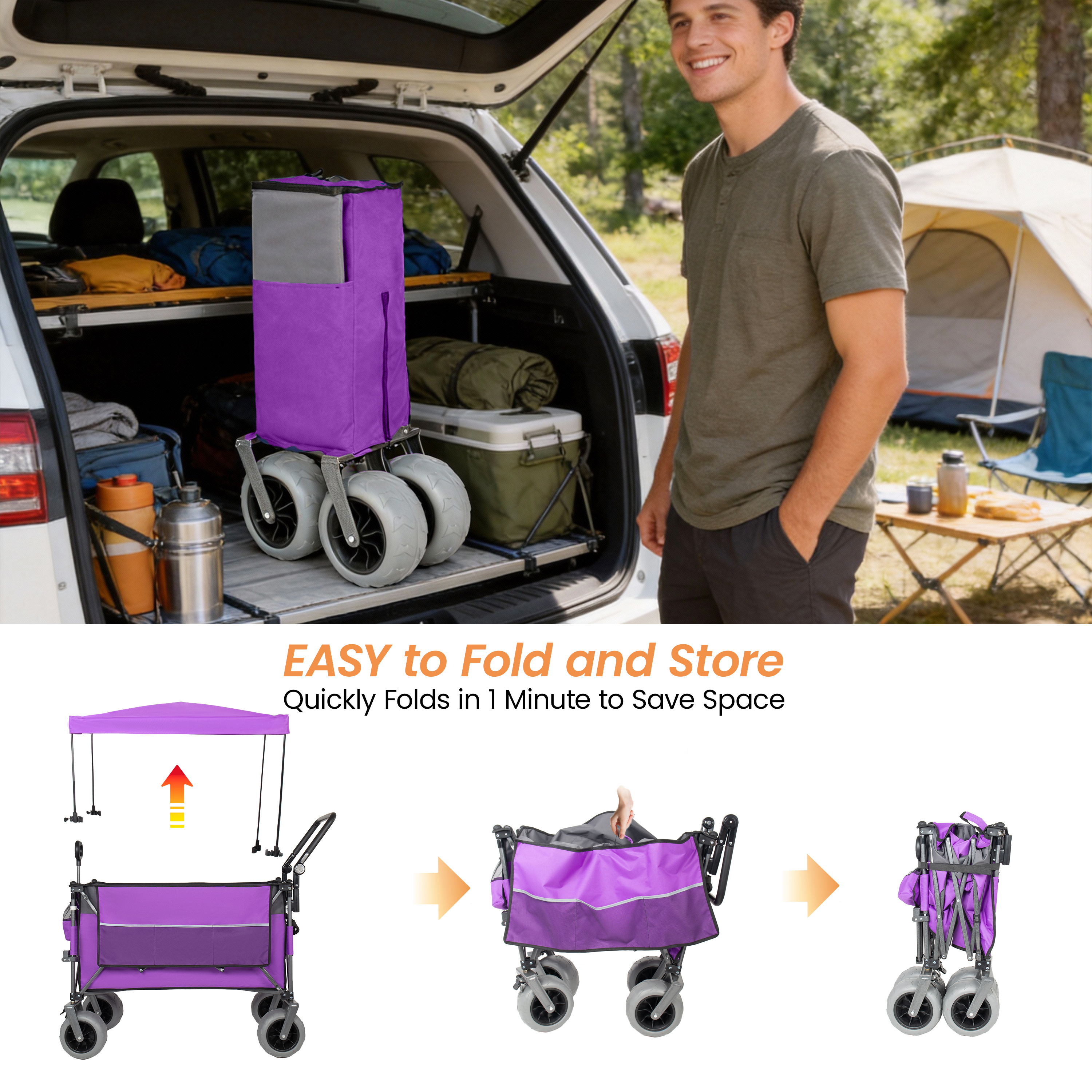 Heavy Duty Folding Garden Wagon With Canopy And All Terrain Tyres_voghion.com