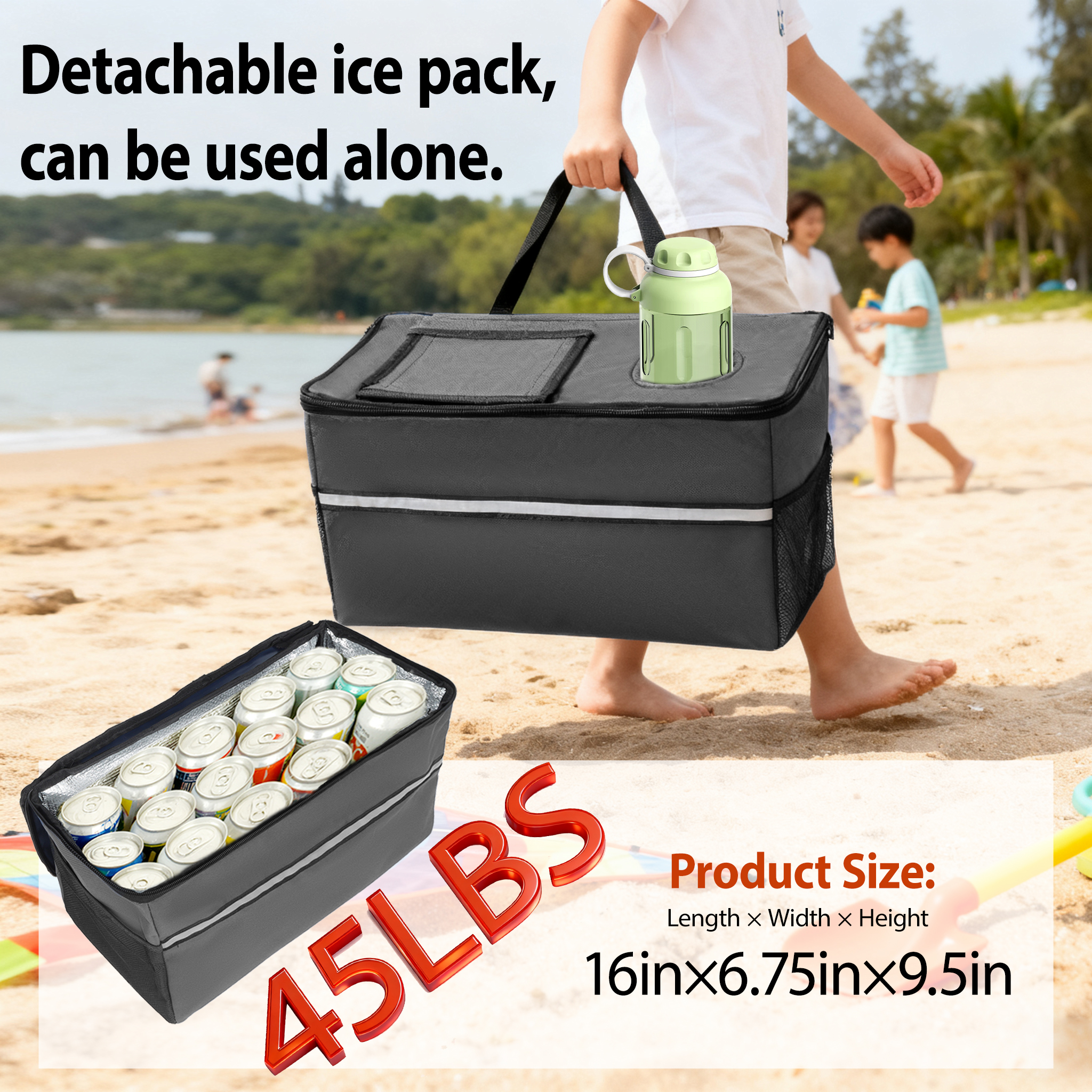 3-in-1 Folding Wagon Cart With Bench Seat & Storage Patent Protection - Includes 1 Ice Pack 500lbs Heavy- Duty Utility Wagon 180L Capacity All- Terrain Wheels For Camping Beach Sports Garden Gray