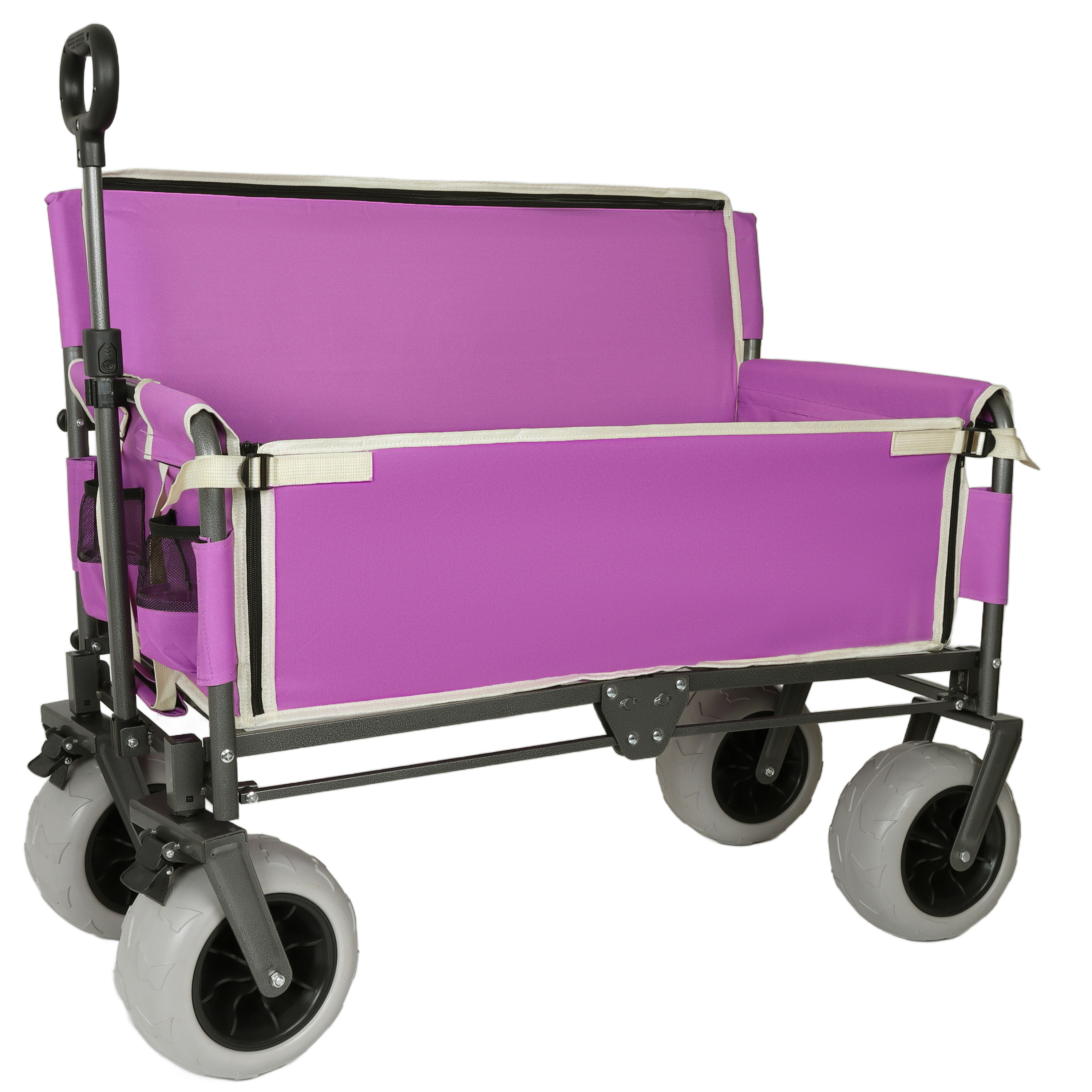 3- In- 1 Heavy- Duty Convertible Folding Wagon Cart With Bench Seat & Storage - 500lbs 180L Capacity Utility Wagon All- Terrain Wheels For Camping Beach Sports Garden Fish Purple - Image 1