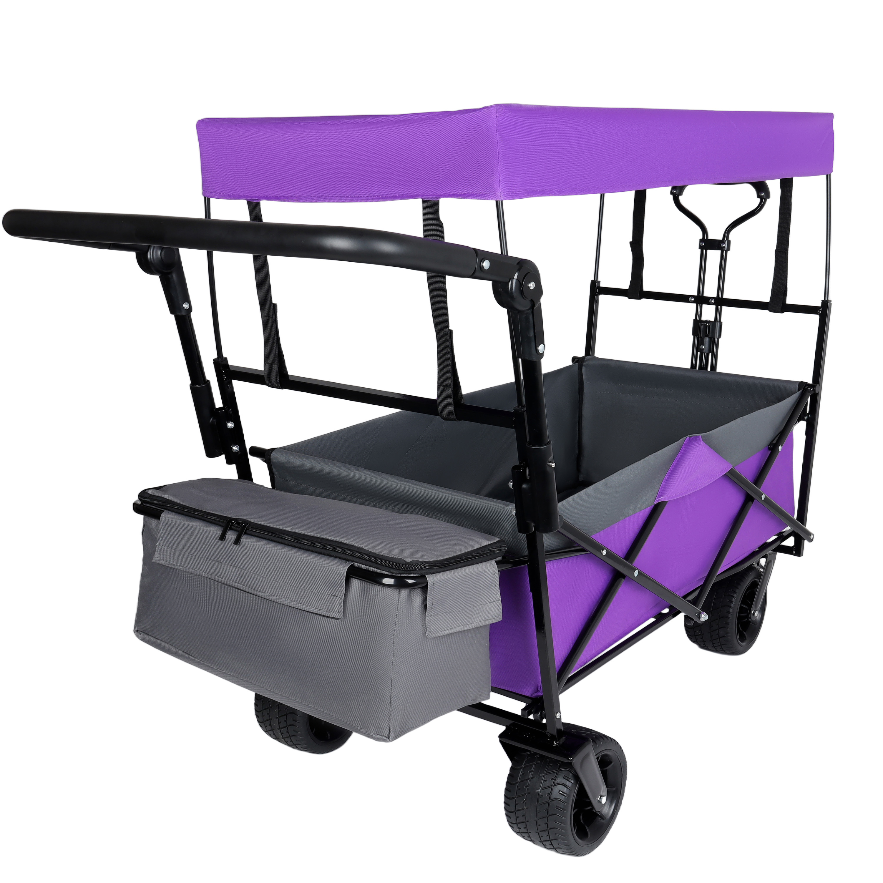 With Push Handle  480Lbs Collapsible Wagon With Canopy  Wagon Cart With 7  All- Terrain Wheels  Lightweight Foldable Wagon  Large Capacity For Camping  Shopping  Sports  And Garden Use  Purple