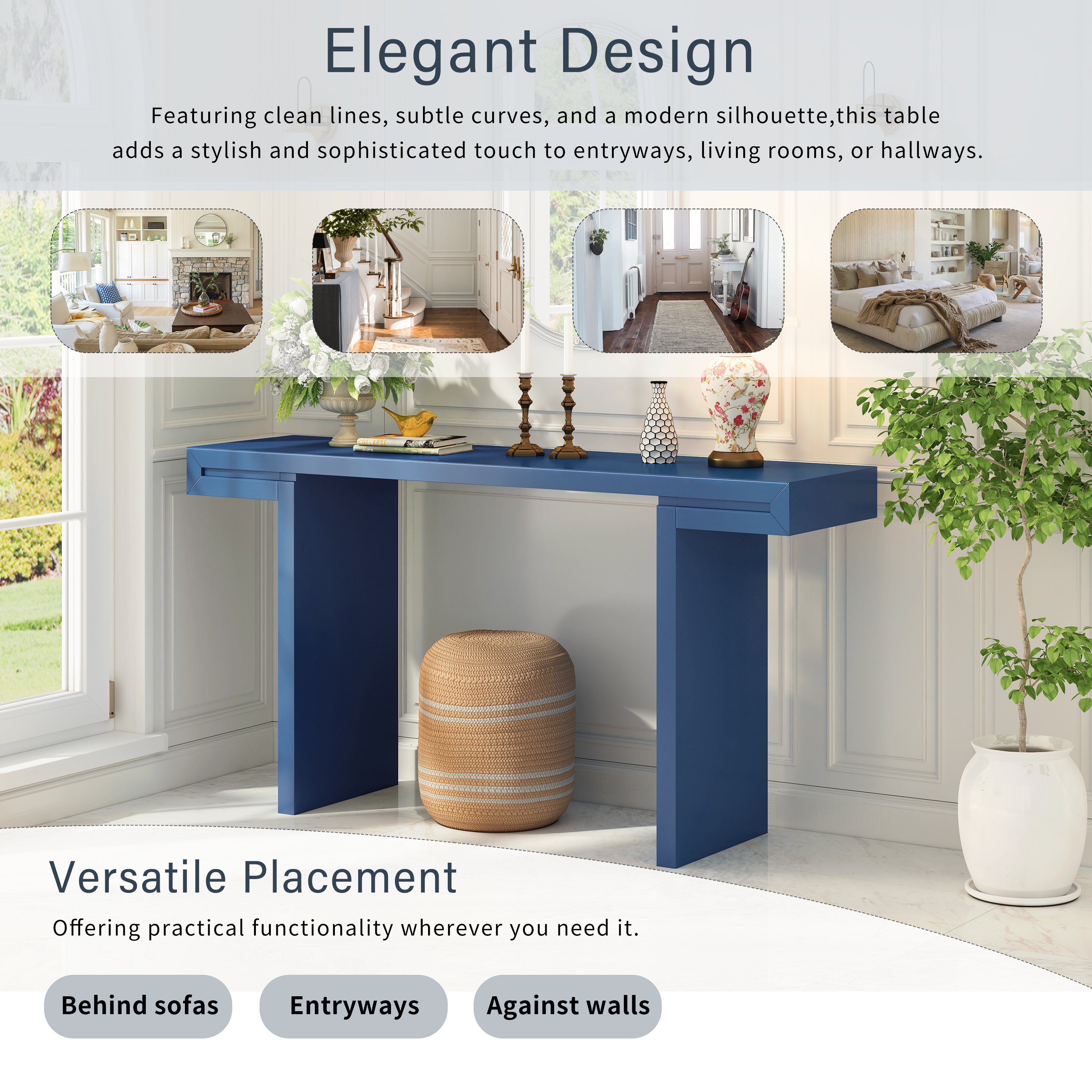 U- Style Large 60- Inch Console Table With Geometric Clean Lines Design Stylish Entryway Table With Painted Finish And Adjustable Feet Suitable For Living Room Entryway Hallway._voghion.com