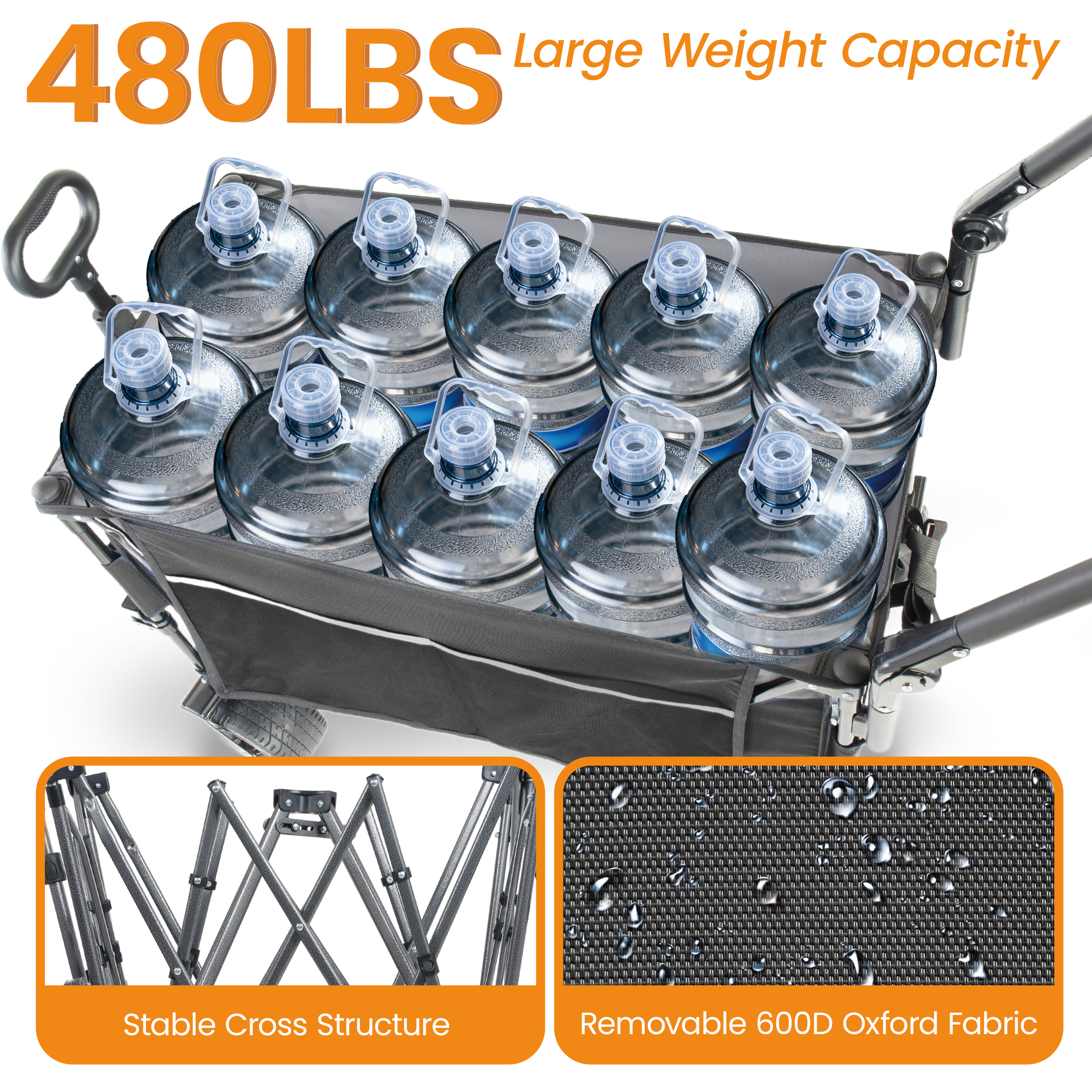 Multi- Functional Push- Pull Folding Wagon Cart With Rotating Handle & Canopy 7 X4 All- Terrain Wheels & Brakes Load Capacity 480lbs 300L Large Capacity For Transport Groceries Outdoor Use Black_voghion.com