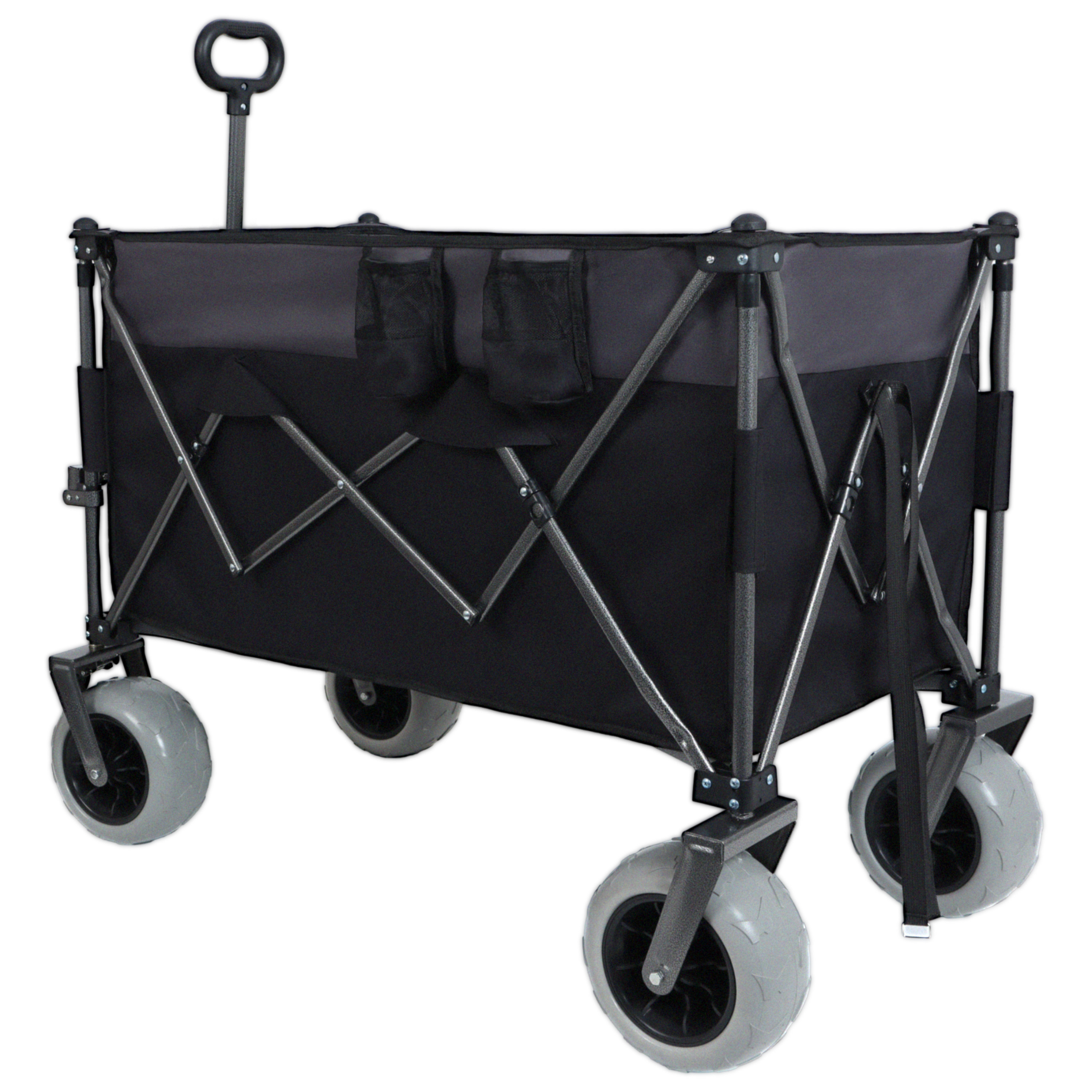 9 X 4 All- Terrain Balloon Wheels 300L XL Heavy- Duty Folding Wagon Cart - 480lbs Capacity Conquers Sand & Rough Terrain W Brakes Pockets Cup Holders Black Gray - Image 1