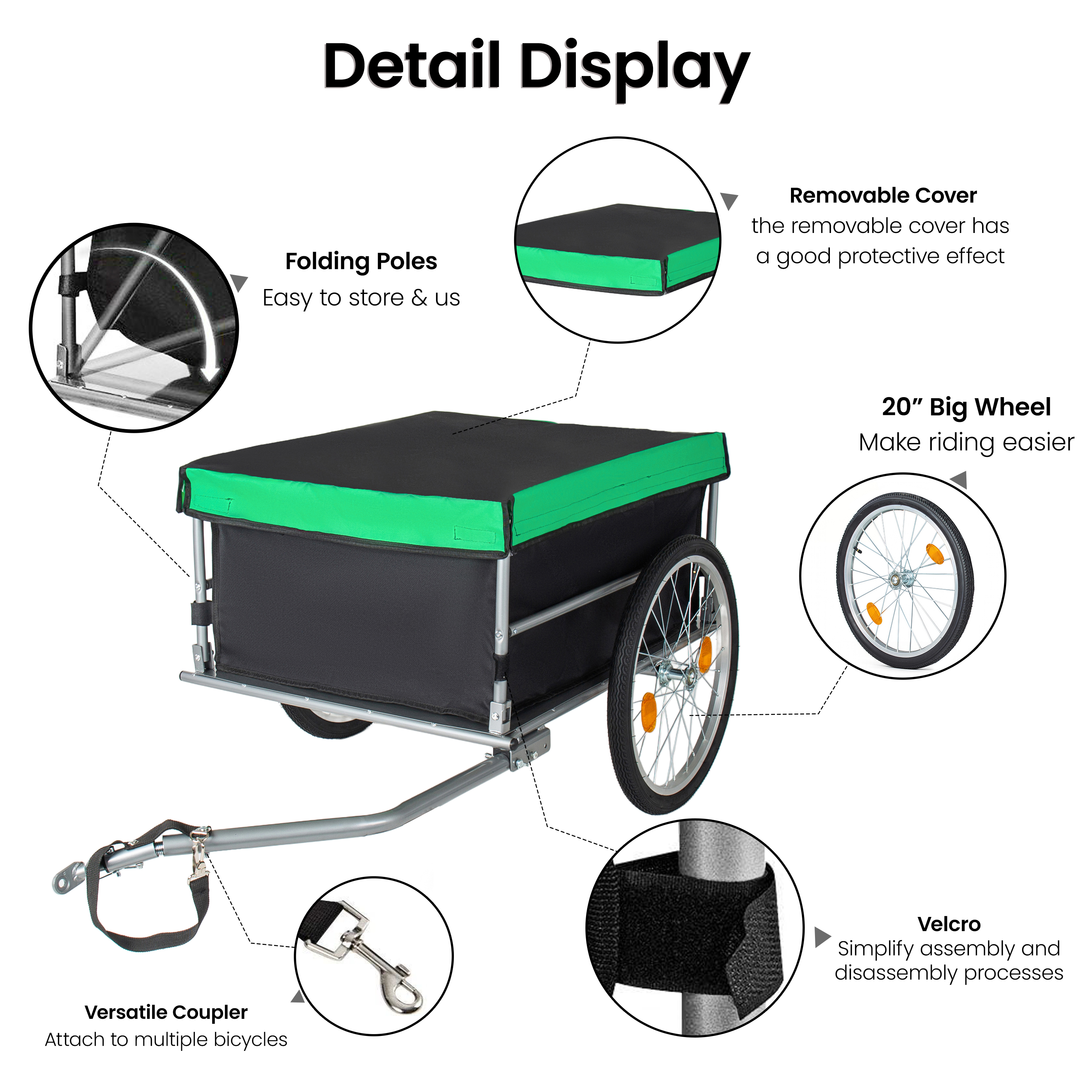 Foldable Bicycle Bike Cargo Trailer With 20 Wheels  Removable Cover  Folding... 4