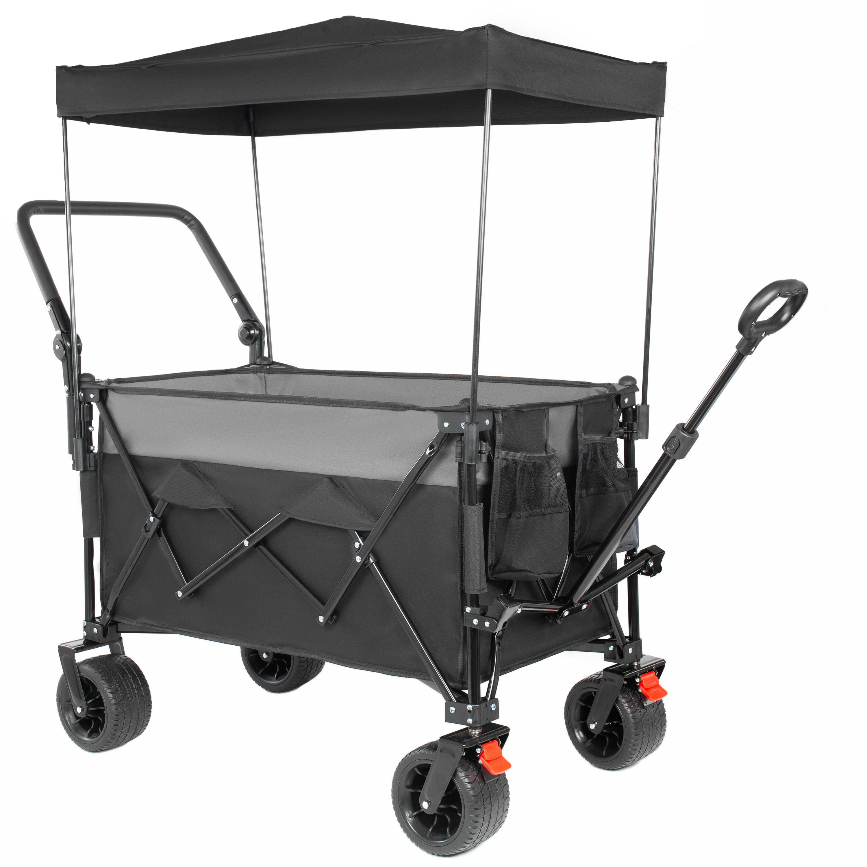 Heavy Duty Folding Garden Wagon With Canopy And Rotating Handle_voghion.com