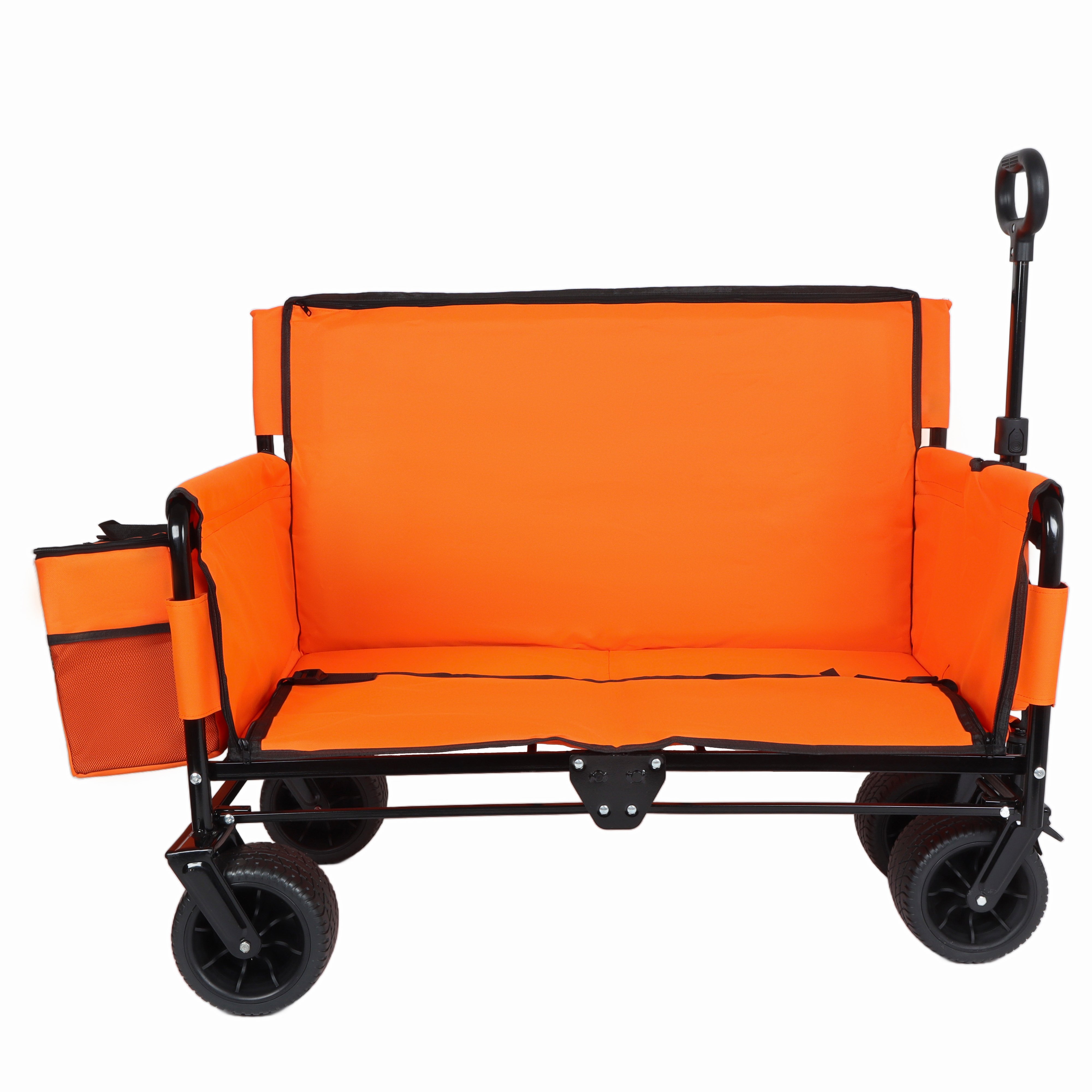 3- In- 1 Folding Wagon Cart With Bench Seat Patent Protection- Includes 1 Ice Pack 500lbs Heavy- Duty Utility Wagon 180L Capacity All- Terrain Wheels For Camping Beach Sports Garden Orange - Image 1