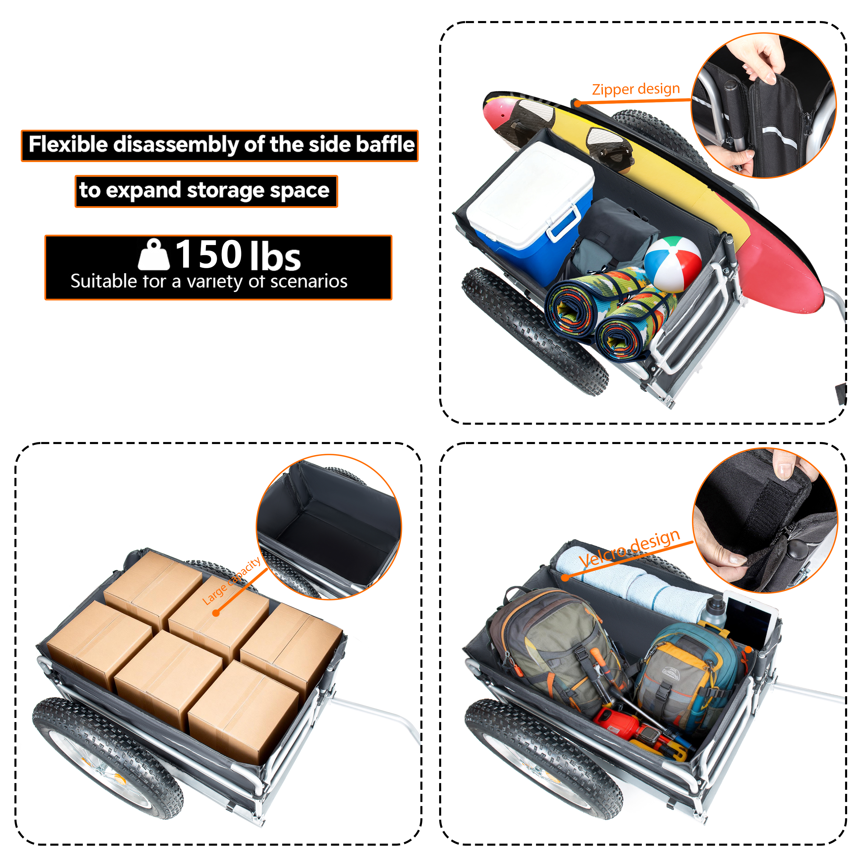 Upgraded 23 X4.0 Fat Tires Bike Cargo Trailer  150LBS Load Capacity Heavy- Duty... 3