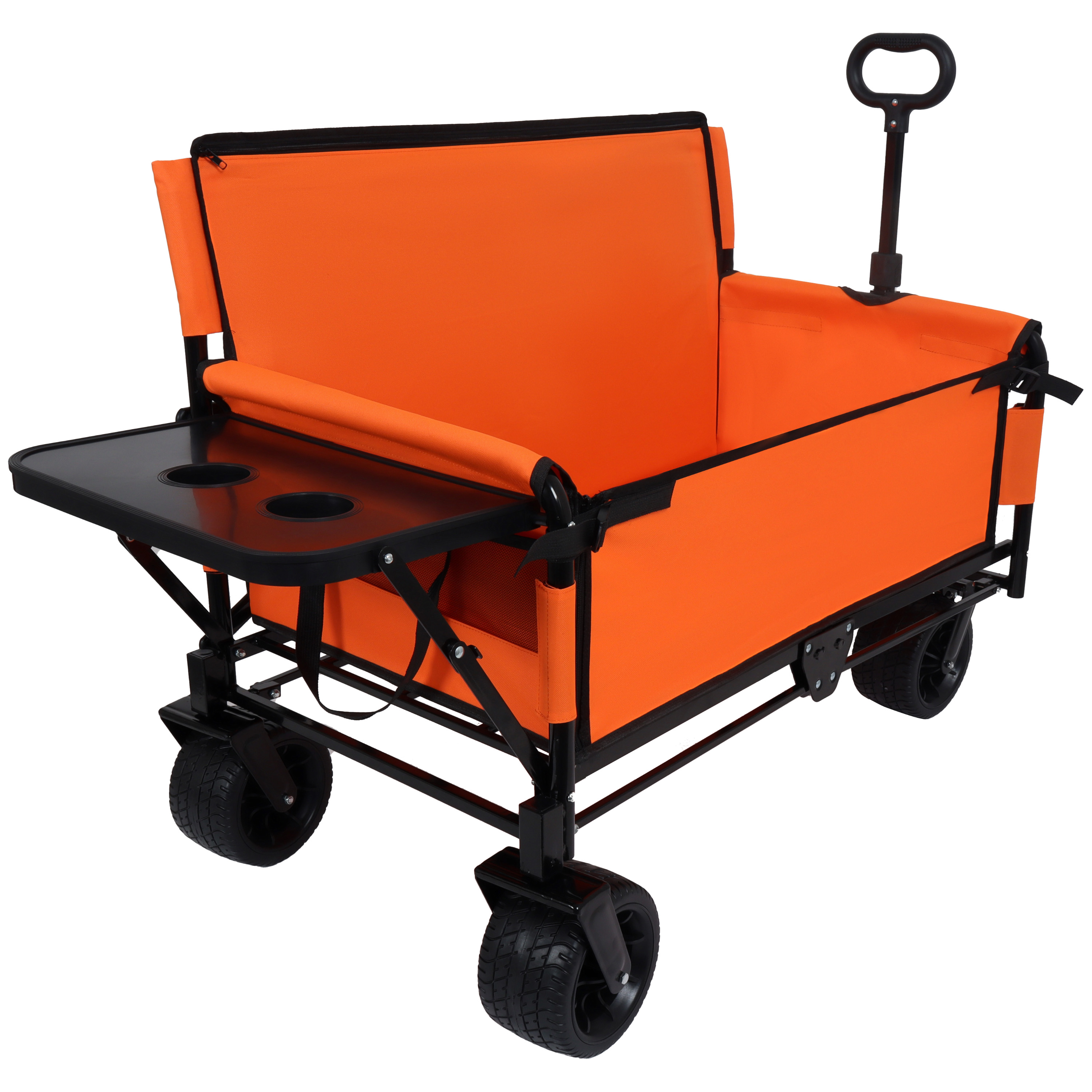 3-in-1 Convertible Folding Wagon Cart With Bench Seat & Rear-Mounted Folding Tabletop-500lbs Heavy-Duty Utility Wagon 180L Capacity All-Terrain Wheels For Camping Beach Sports Garden Orange - Image 1