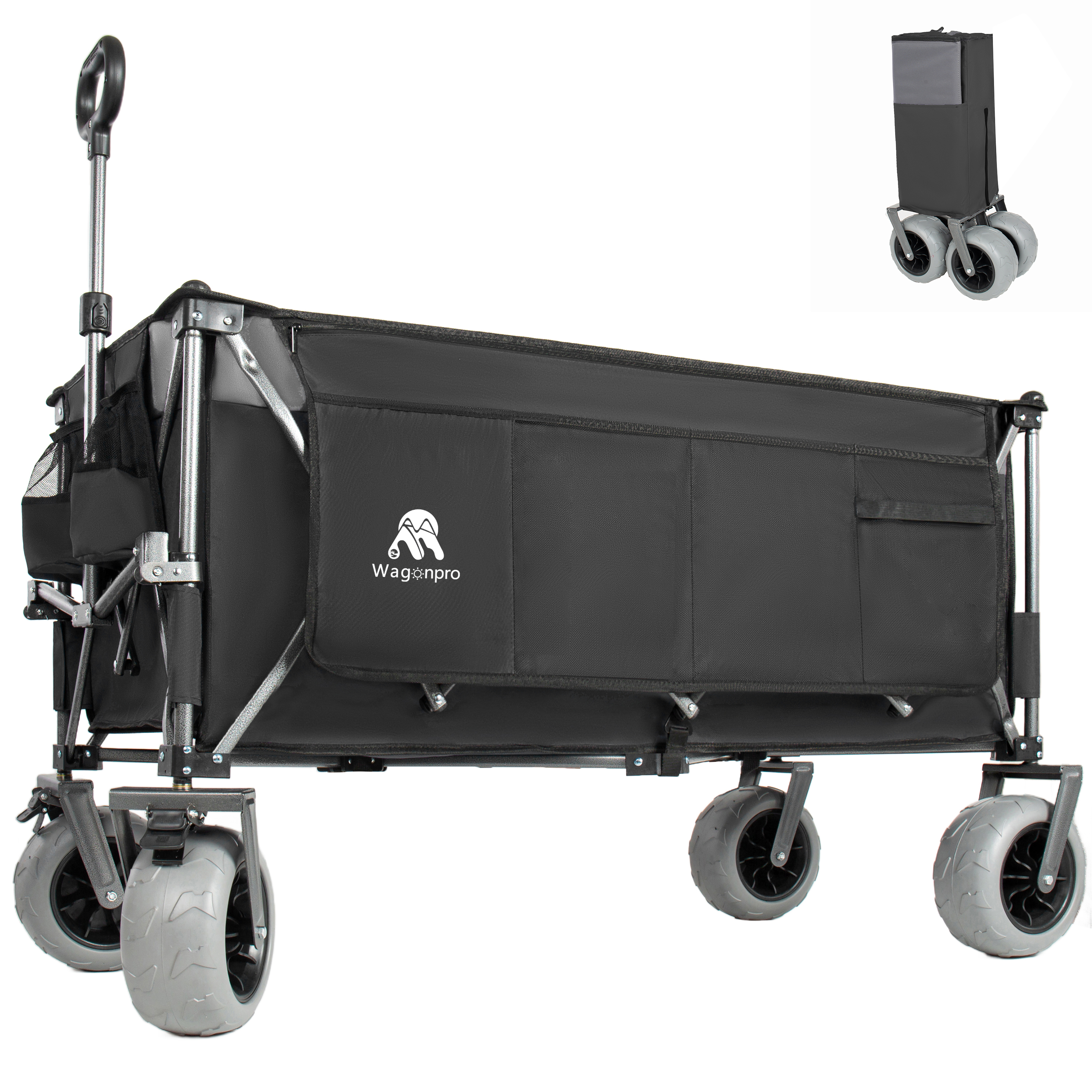 52- Inch Extended Heavy- Duty Foldable Utility Wagon 560lbs Patented Ultra- Stable Frame 1-6 Space- Saving Fold Portable And Collapsible For Beach Sports And Garden Use Black Gray - Image 1
