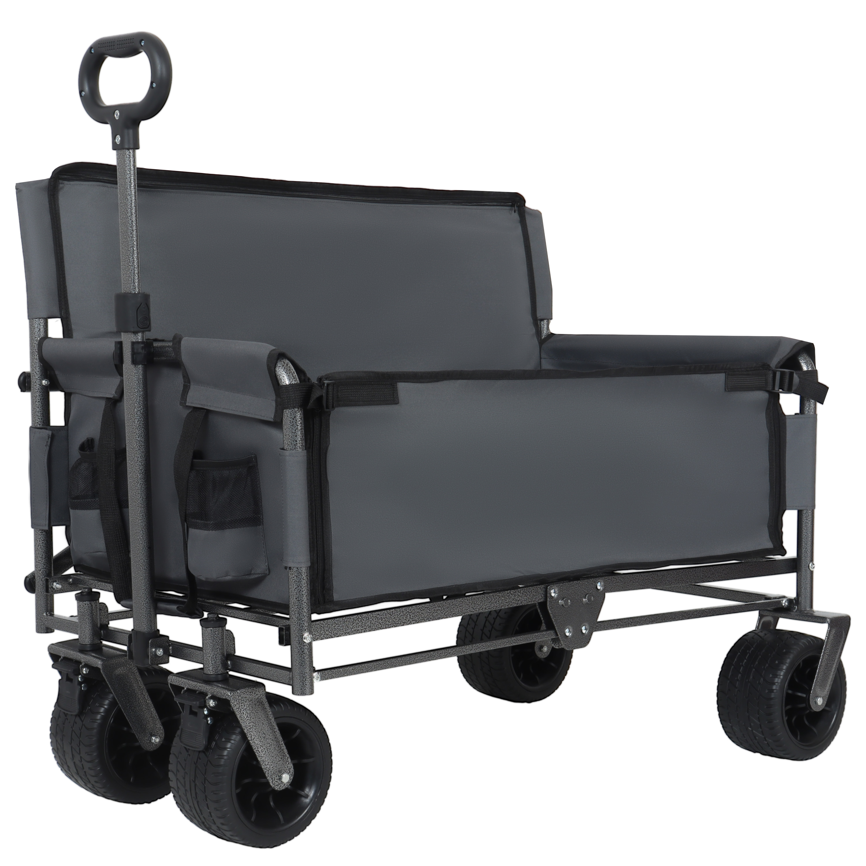 3- In- 1 Convertible Folding Wagon Cart With Bench Seat & Storage - 500lbs Heavy- Duty Utility Wagon 180L Capacity All- Terrain Wheels For Camping Beach Sports Garden Gray - Image 1