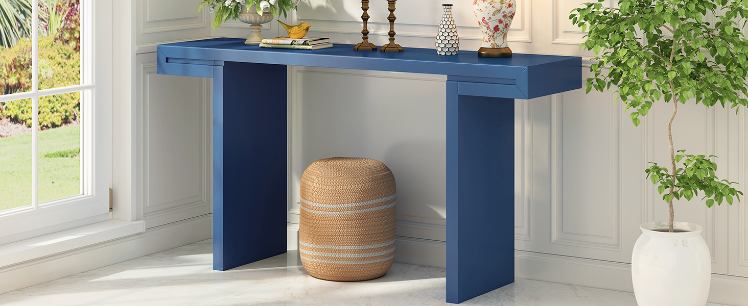 U- Style Large 60- Inch Console Table With Geometric Clean Lines Design Stylish Entryway Table With Painted Finish And Adjustable Feet Suitable For Living Room Entryway Hallway._voghion.com