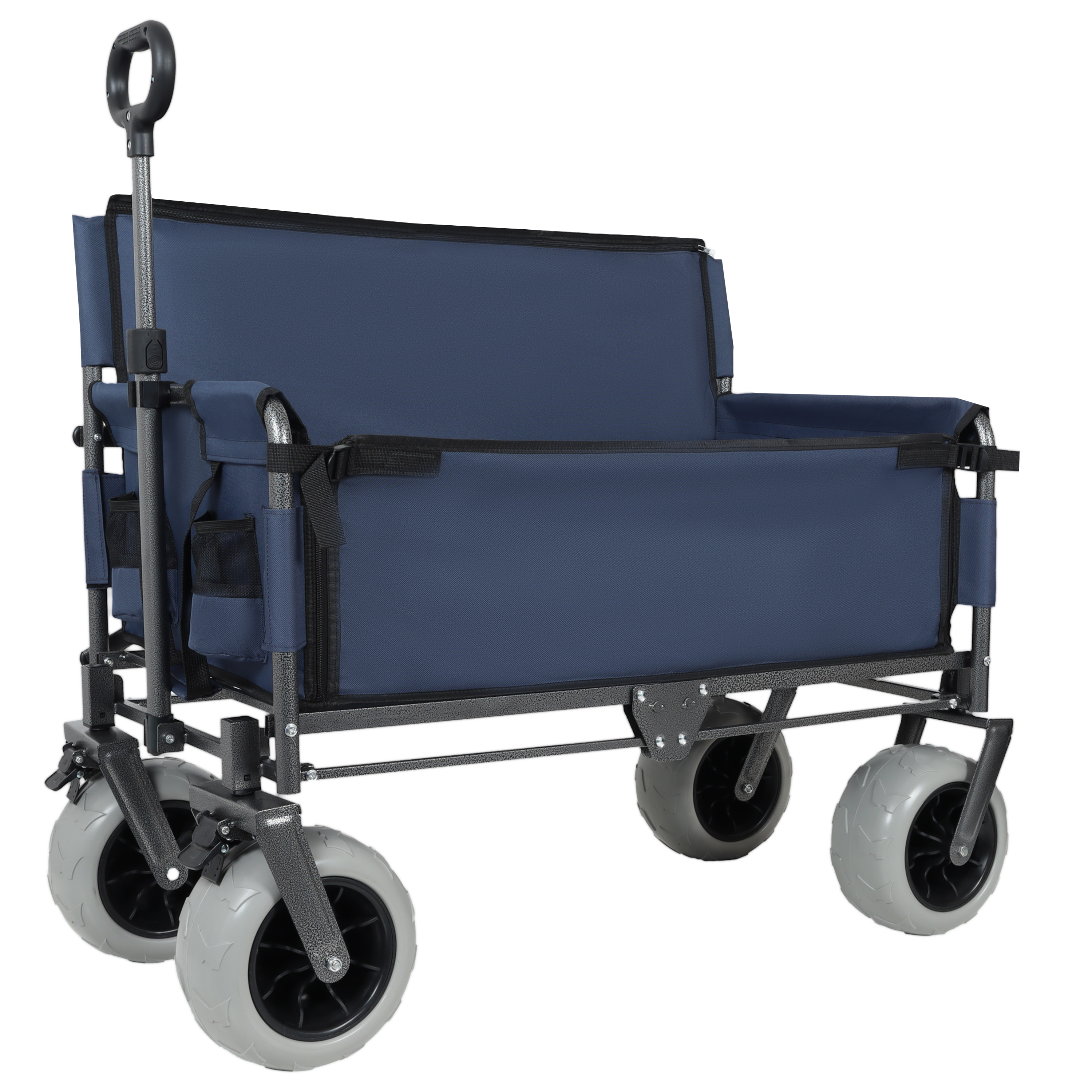 3-in-1 Folding Wagon Cart with Bench Seat 500 lb Capacity Wide Beach Tires