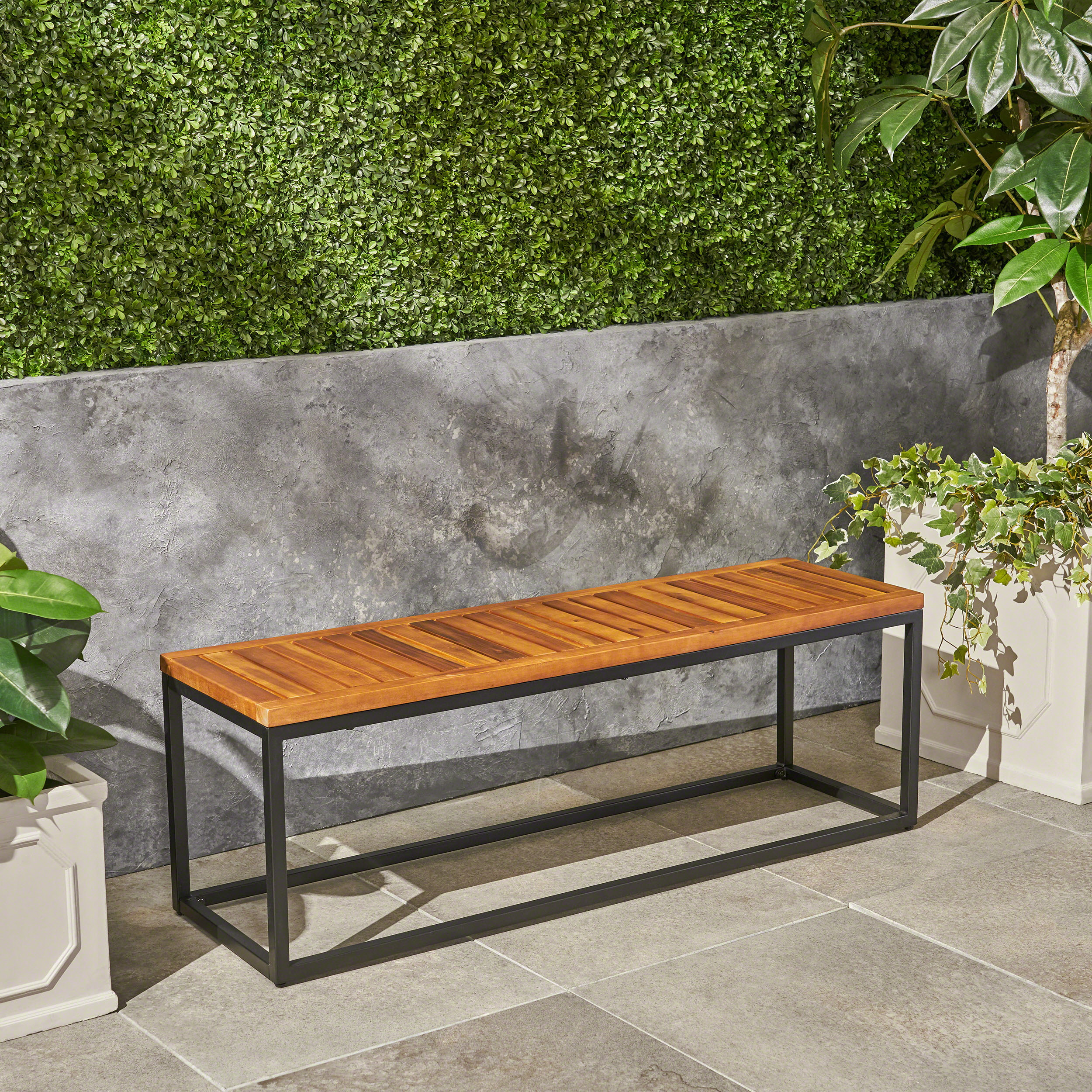 Acacia Wood and Iron Bench, picture 2 of 4