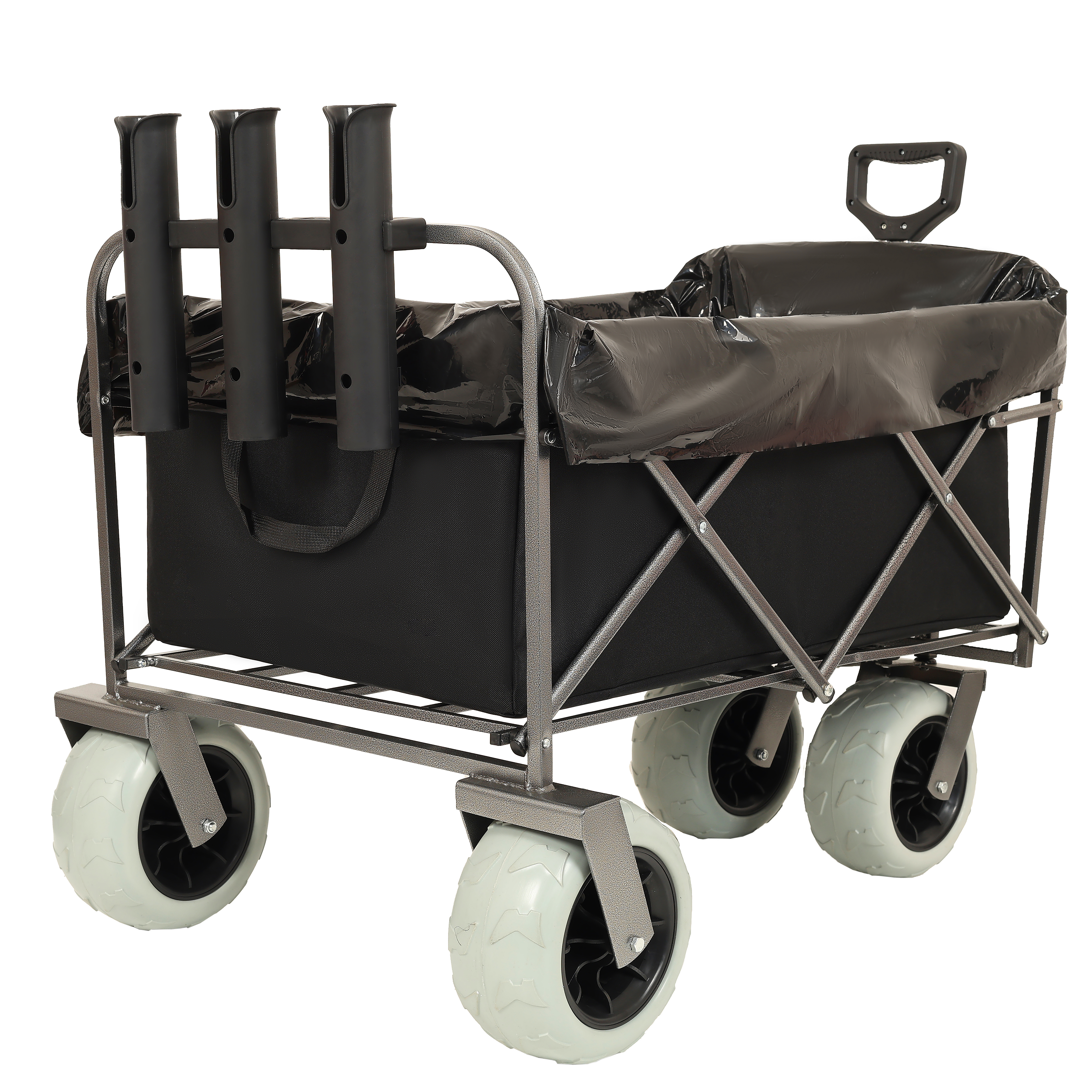 Fishing Cart With Rod Holders Beach Wagon With Big Wheels For Sand 500lbs Capacity - All Terrain Steel Frame Utility Cart With 9 Pneumatic Tires Strap With Multiuse Bag Black_voghion.com