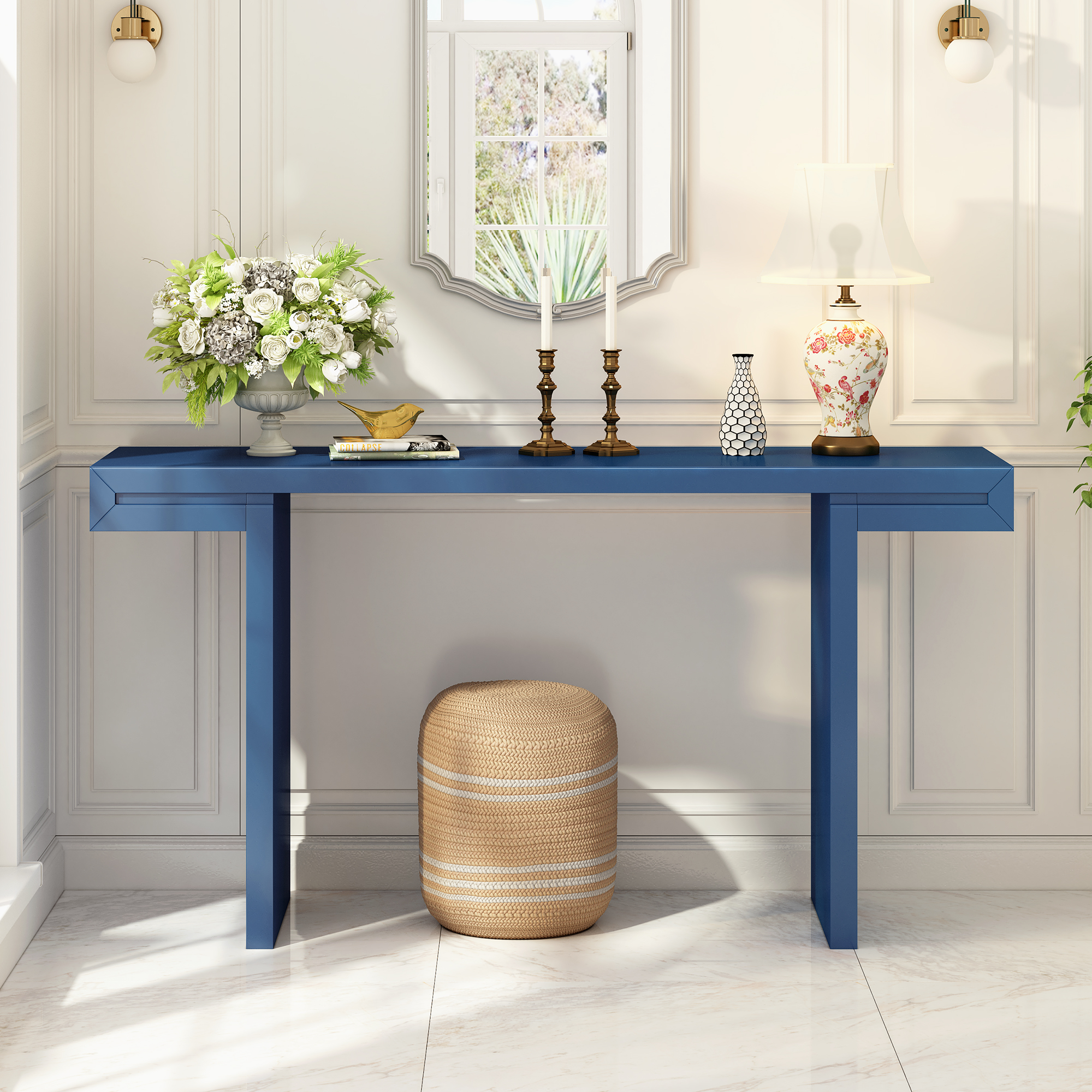 U- Style Large 60- Inch Console Table With Geometric Clean Lines Design Stylish Entryway Table With Painted Finish And Adjustable Feet Suitable For Living Room Entryway Hallway._voghion.com