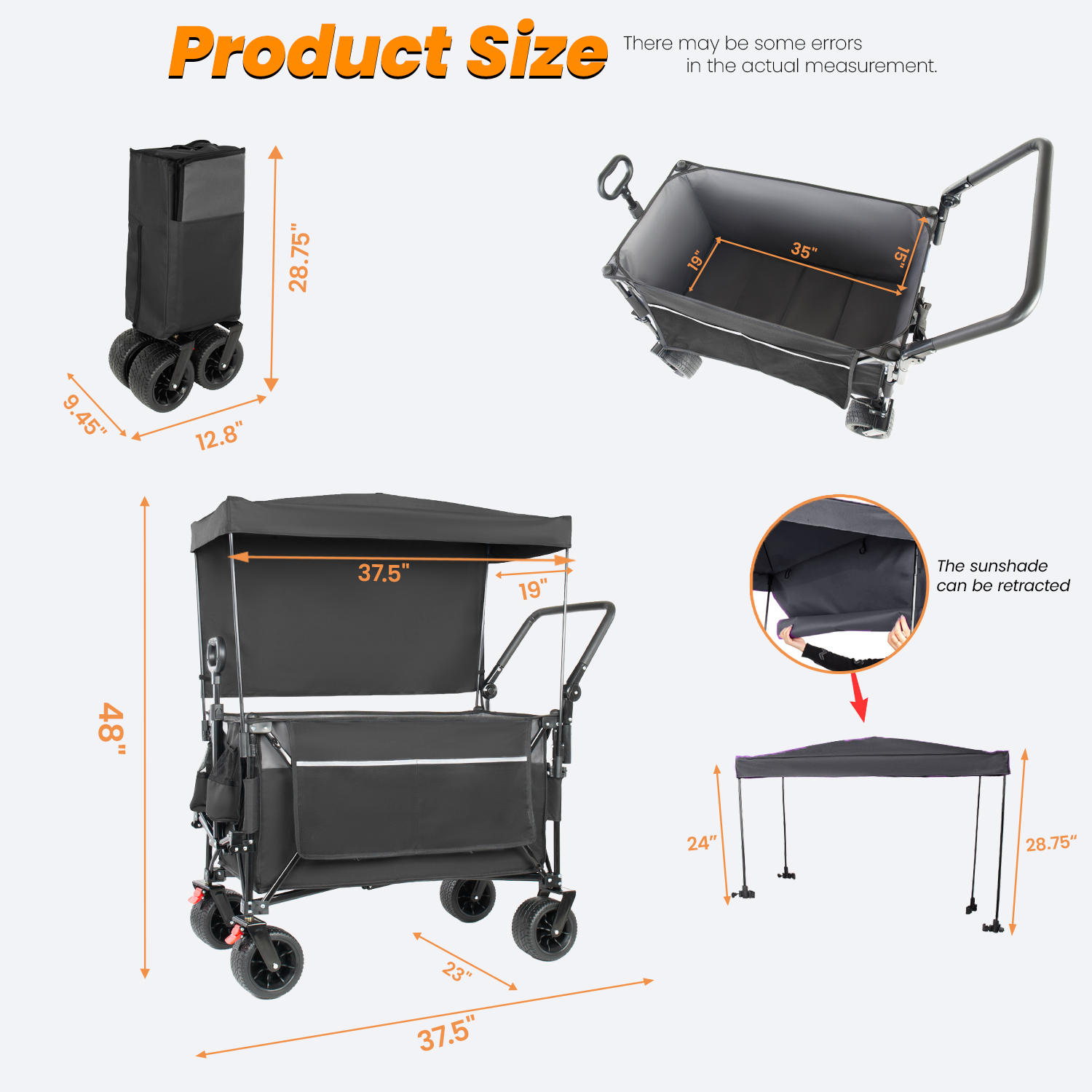 Heavy Duty Folding Garden Wagon With Canopy And Rotating Handle_voghion.com