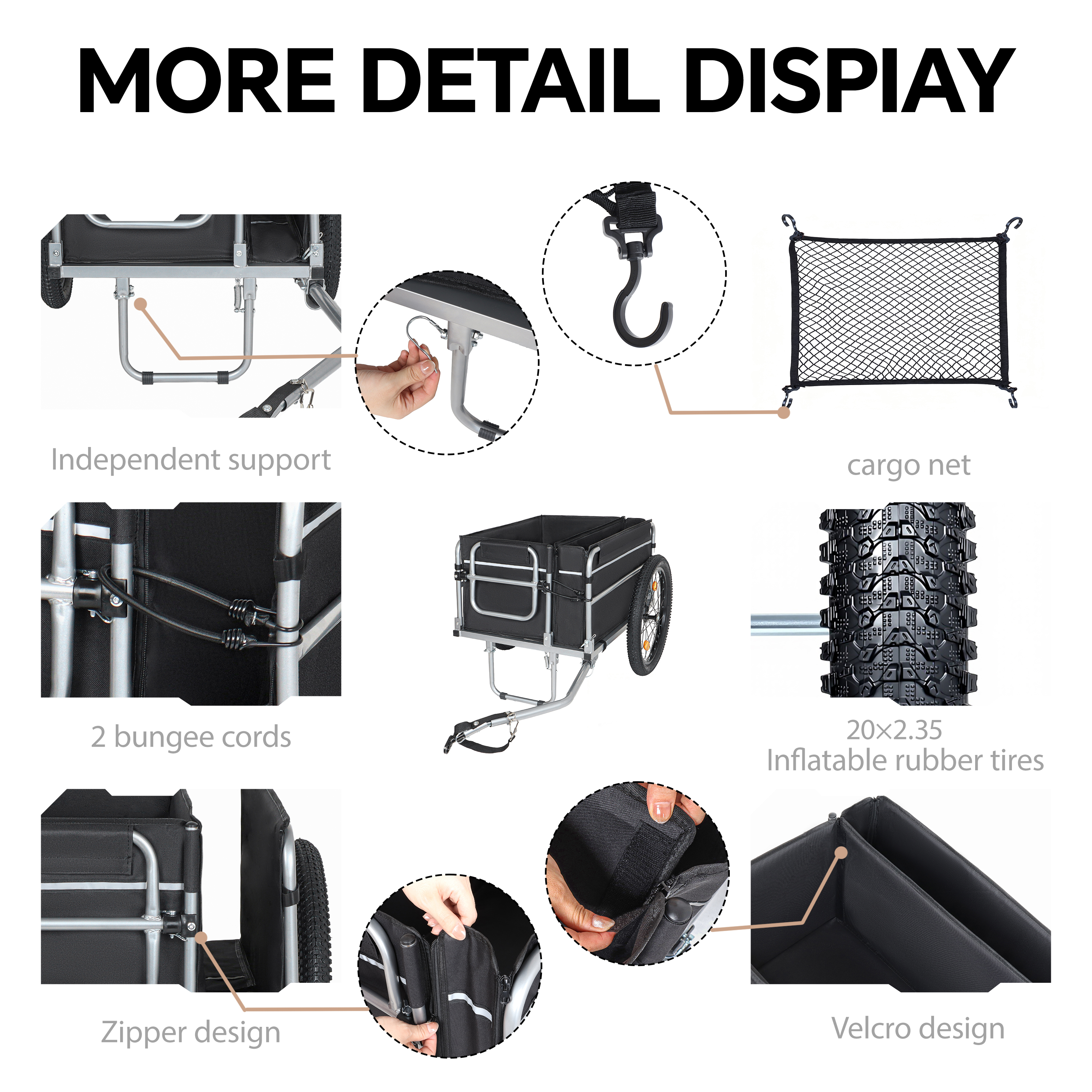 Bike Cargo Trailer 110lbs Load Capacity Heavy-Duty Bicycle Wagon Cart Foldable... 4