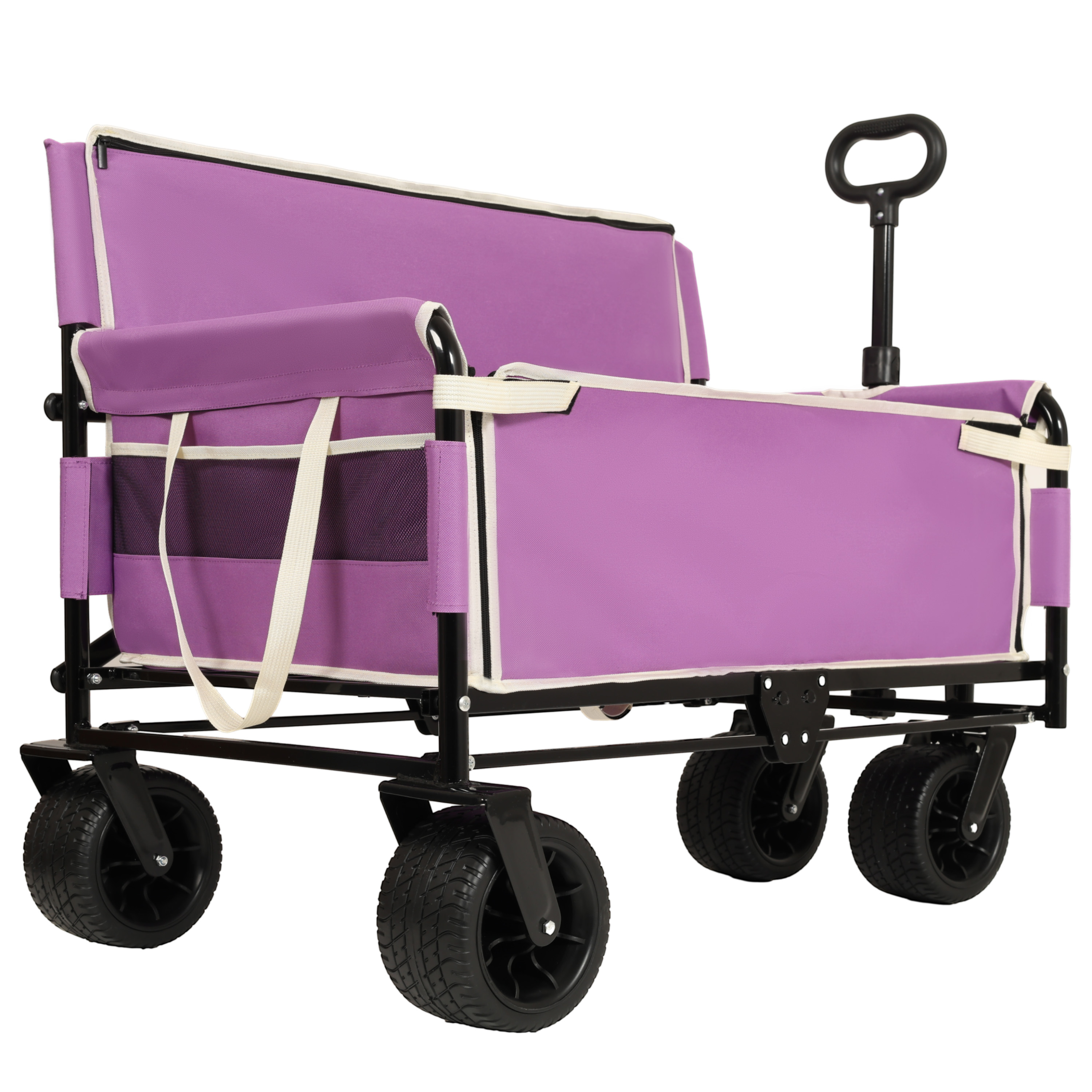 3- In- 1 Convertible Folding Wagon Cart With Bench Seat & Storage -  500lbs Heavy- Duty Utility Wagon  180L Capacity All- Terrain Wheels For Camping  Beach  Sports  Garden  Purple