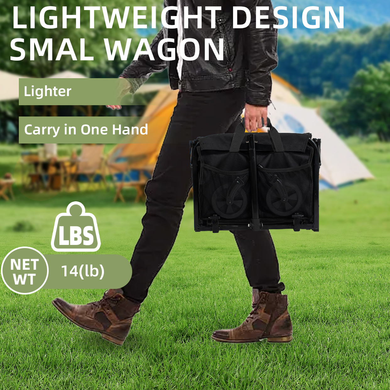 Collapsible Wagon With Wheels  Lightweight Utility Camping Wagons Carts Foldable With 360lbs Weight Capacity  Carts With Cup Holders For Garden  Sports  Grocery  Shopping  Black