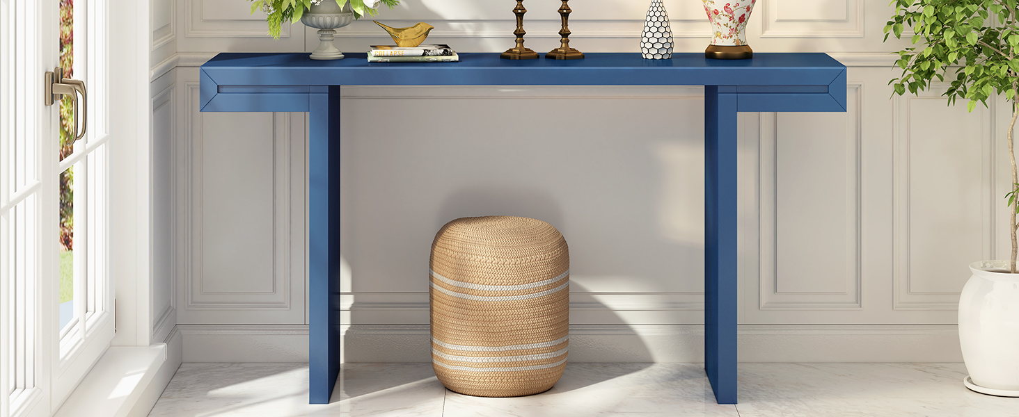 U- Style Large 60- Inch Console Table With Geometric Clean Lines Design Stylish Entryway Table With Painted Finish And Adjustable Feet Suitable For Living Room Entryway Hallway._voghion.com