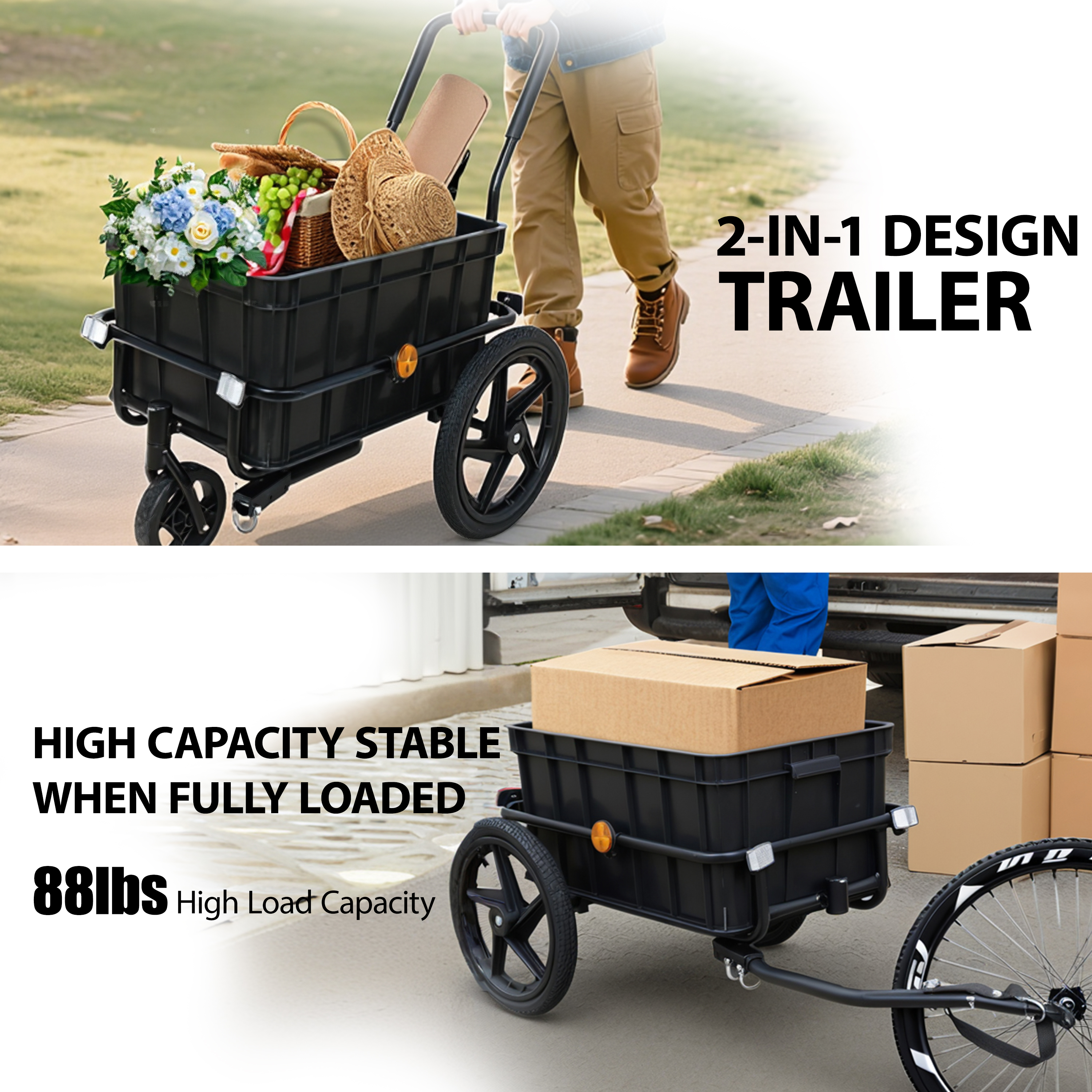 2- In- 1 Bike Cargo Trailer Pushcart  Bicycle Trailer With Removable Box And... 4