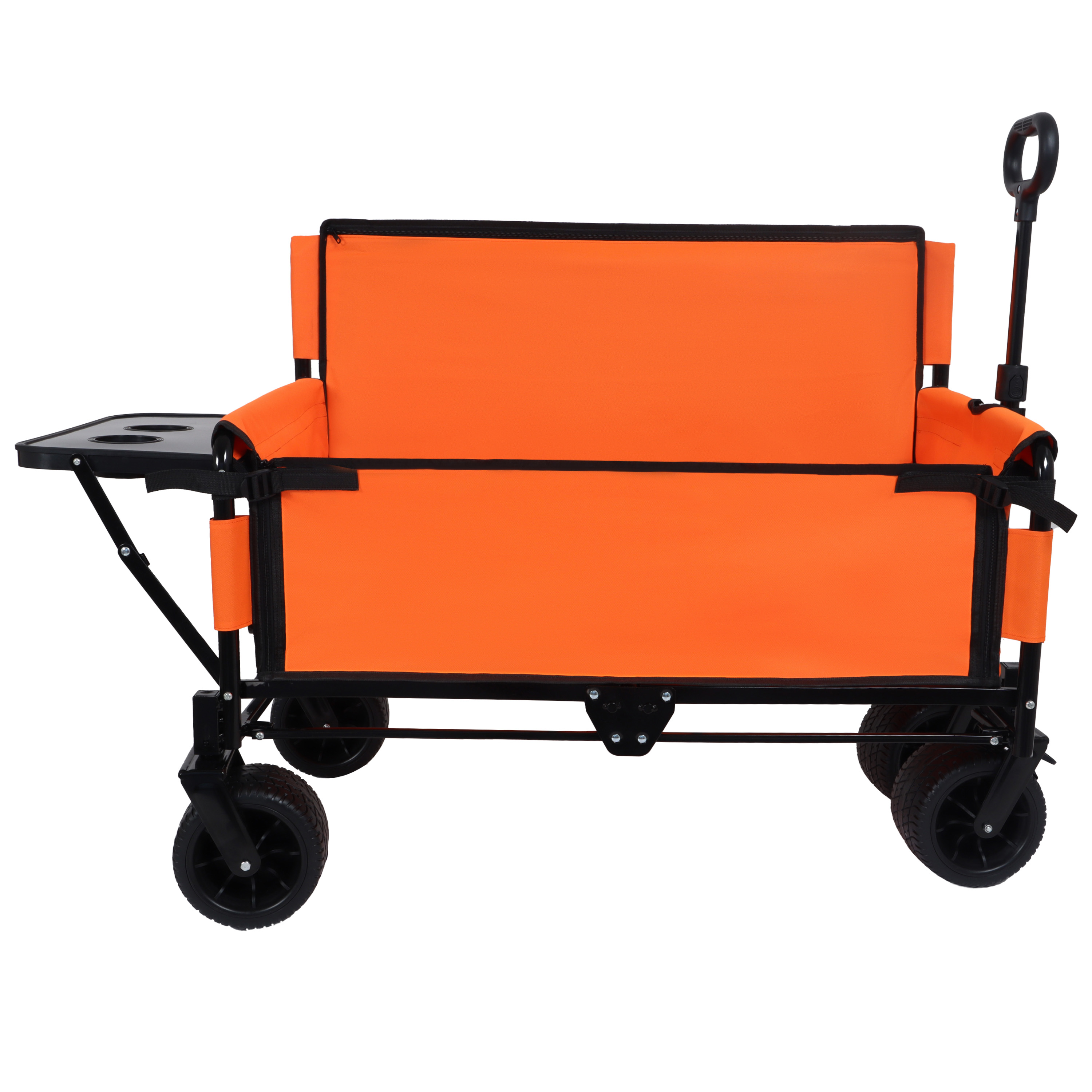 3-in-1 Convertible Folding Wagon Cart With Bench Seat & Rear-Mounted Folding Tabletop-500lbs Heavy-Duty Utility Wagon 180L Capacity All-Terrain Wheels For Camping Beach Sports Garden Orange