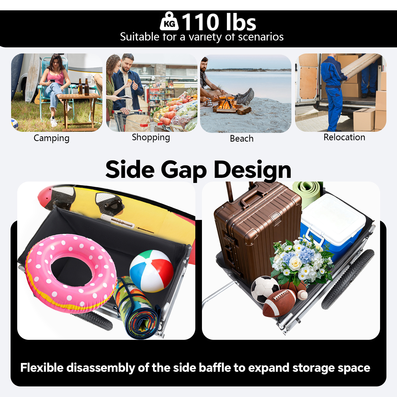 Bike Cargo Trailer 110lbs Load Capacity Heavy-Duty Bicycle Wagon Cart Foldable... 3