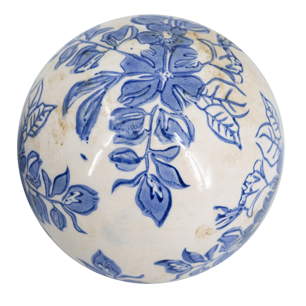 S 4 4x4x3.5  Blue And White Ceramic Decor Balls With Floral Patterns