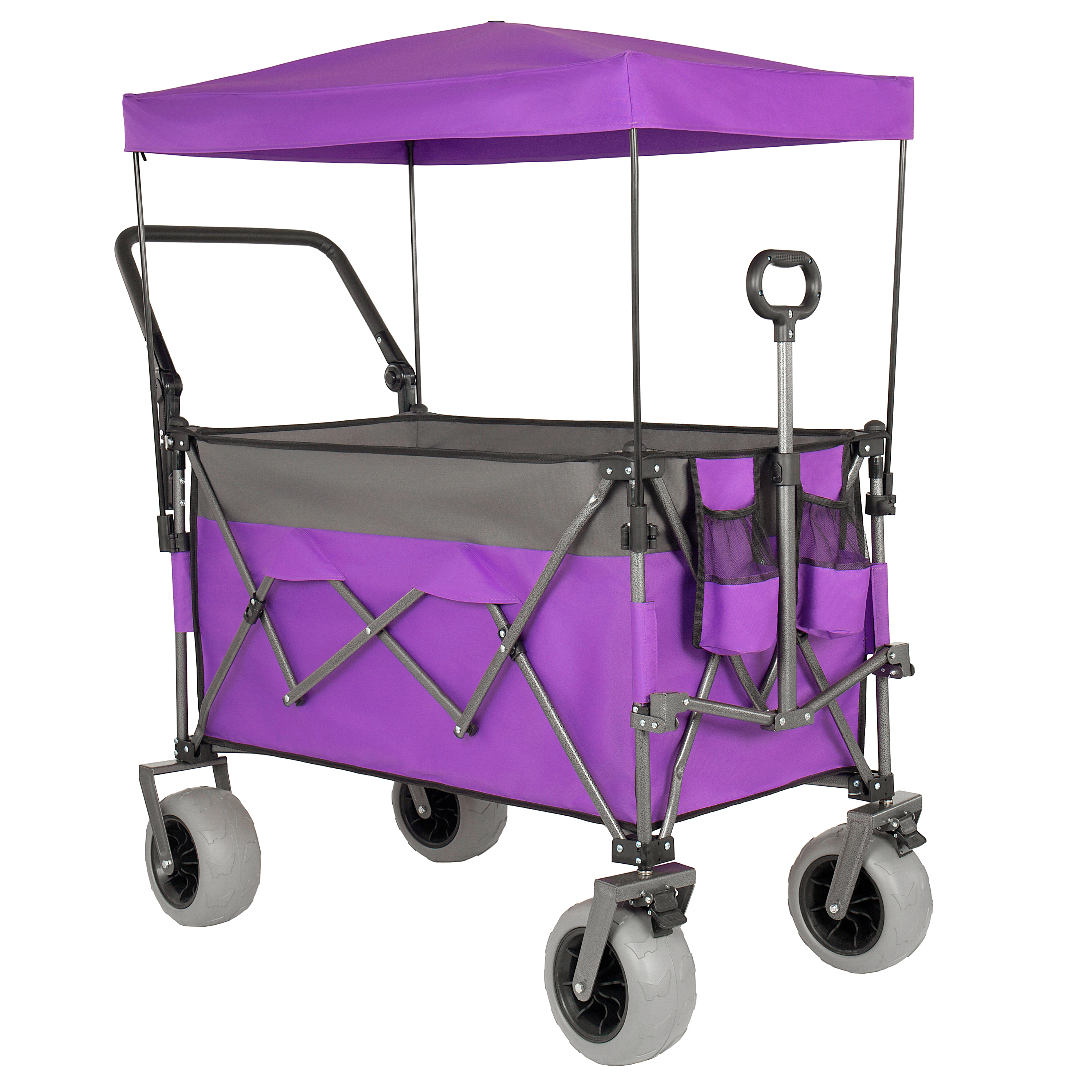 Heavy Duty Folding Garden Wagon With Canopy And All Terrain Tyres_voghion.com