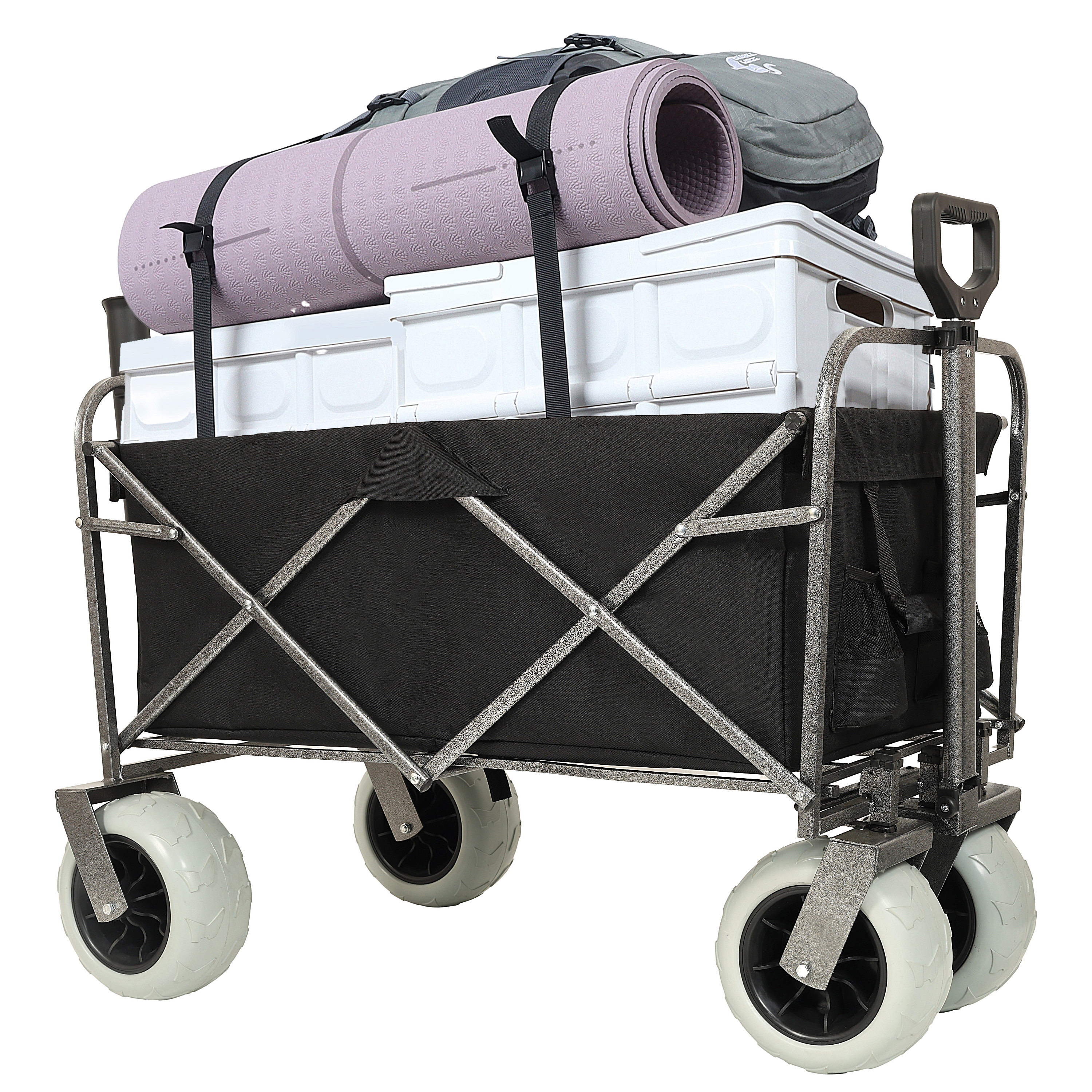 Fishing Cart With Rod Holders Beach Wagon With Big Wheels For Sand 500lbs Capacity - All Terrain Steel Frame Utility Cart With 9 Pneumatic Tires Strap With Multiuse Bag Black_voghion.com