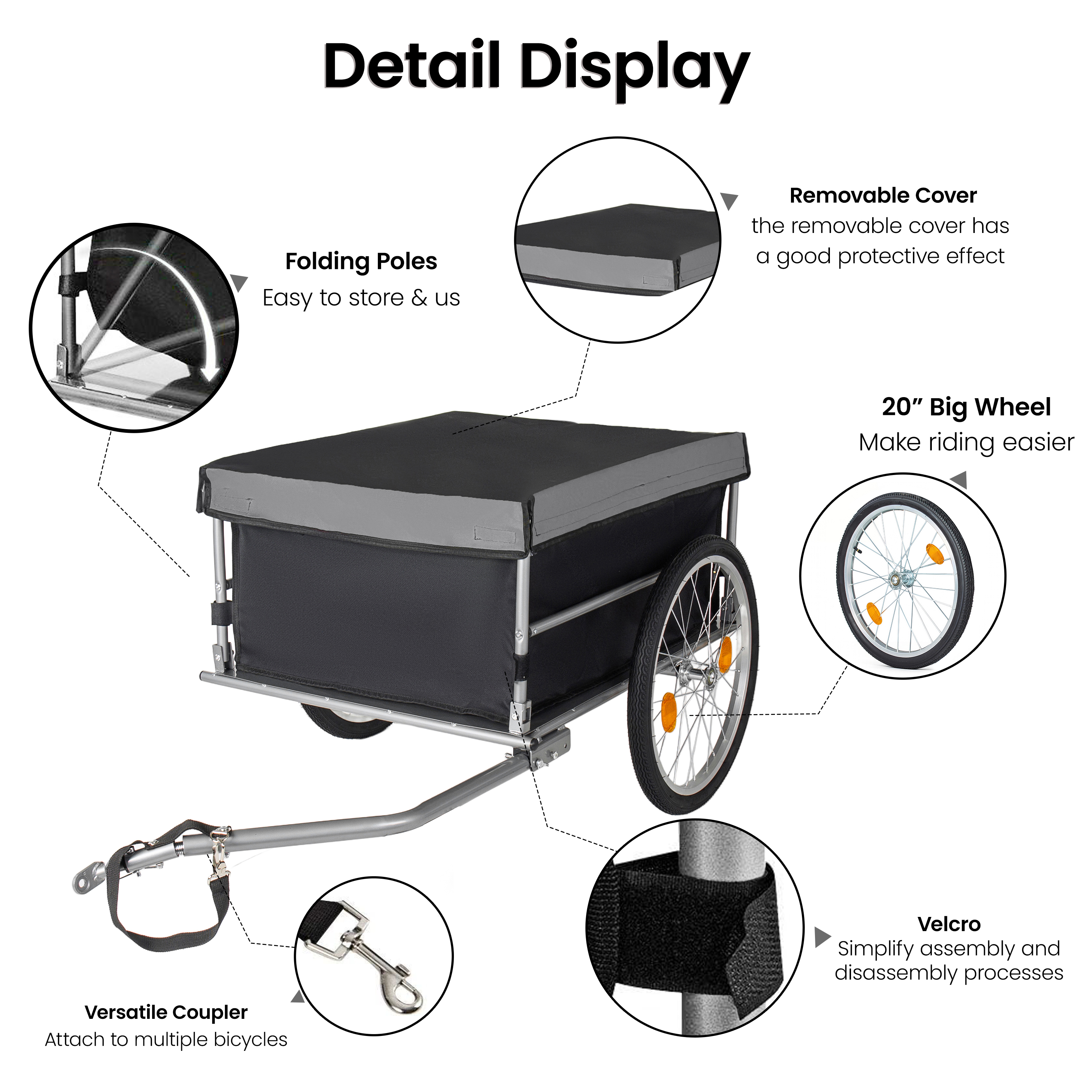 Foldable Bicycle Bike Cargo Trailer With 20  Wheels  Removable Cover  Folding... 4