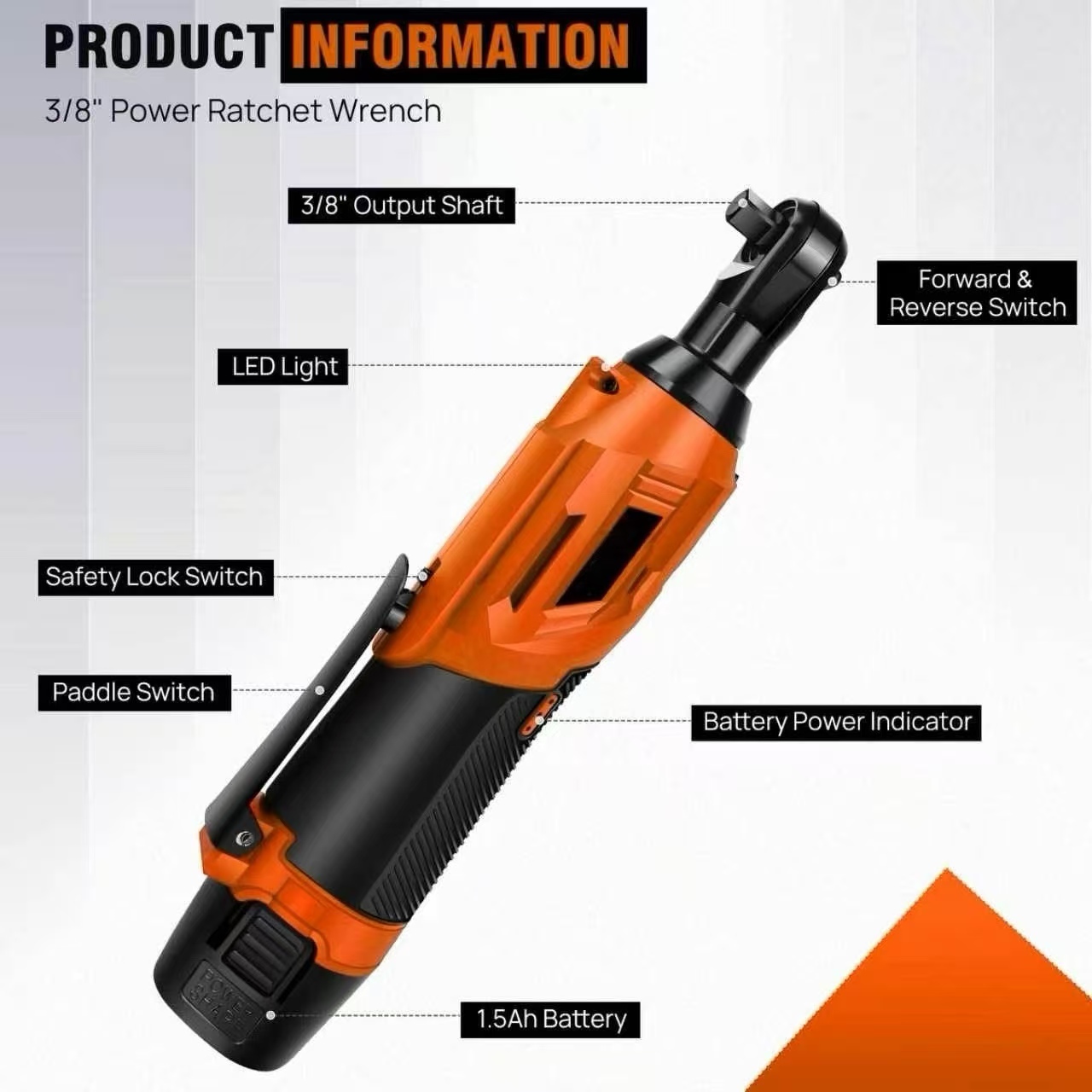 Cordless Electric Ratchet Wrench, 90 Angle 200NM 38, 12V, 2 Batteries, Quick — image 8