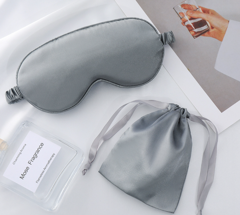 Imitation silk eye mask set-eye mask + bundle pocket-gray-imitation silk-1 set