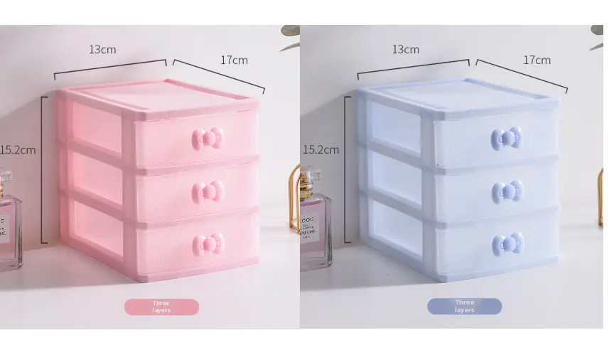 Cosmetics storage cabinet-bow handle-three-layer-random color-pp