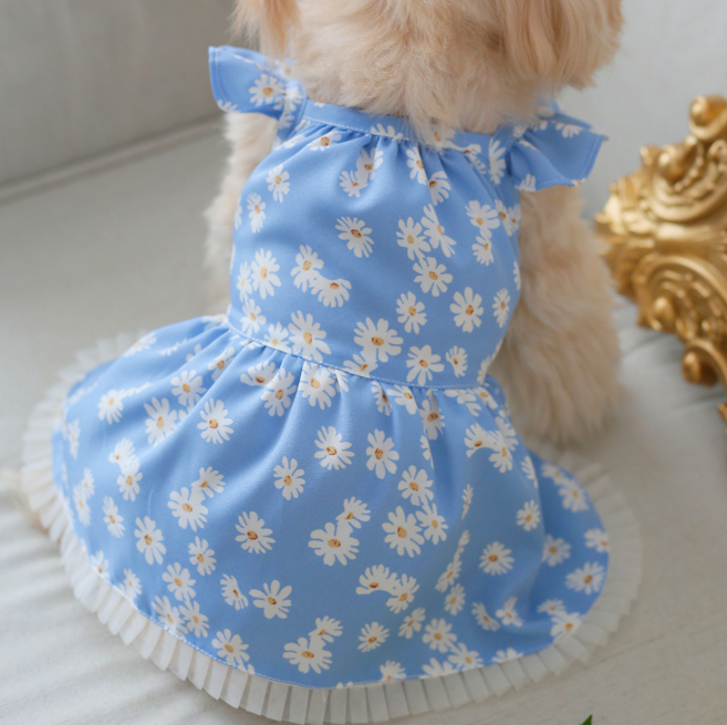 Vestido con margaritas pequeñas en verde claro