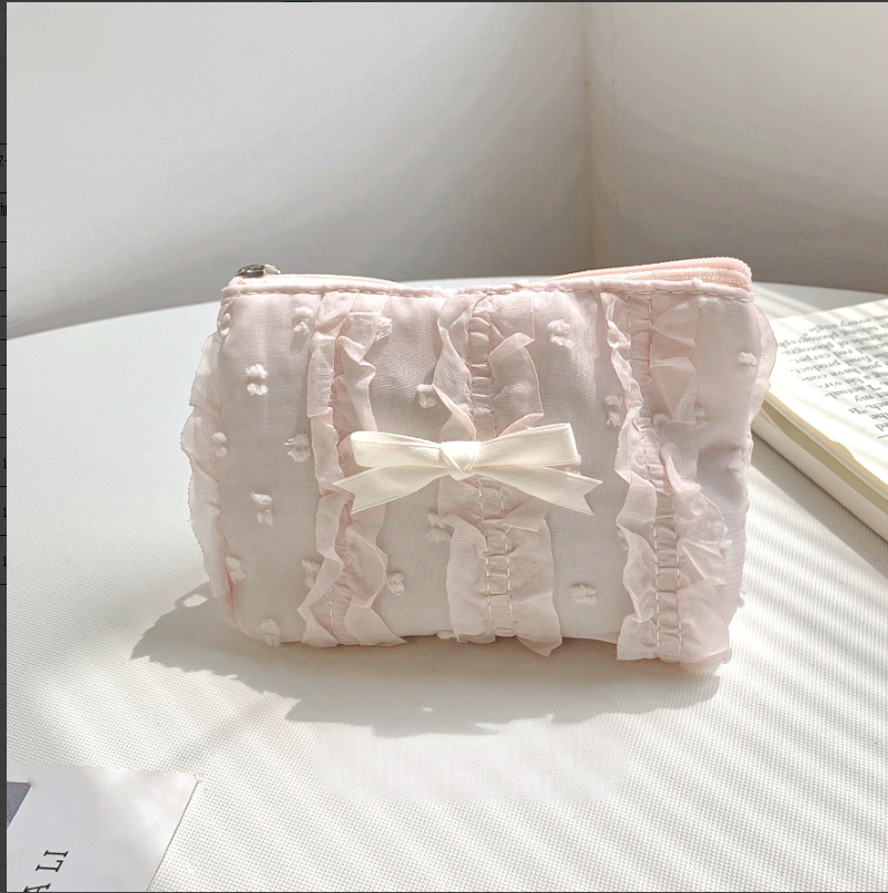 Cosmetic bag-Multifunctional flat-pink-14 * 2 *10cm-polyester-1 piece
