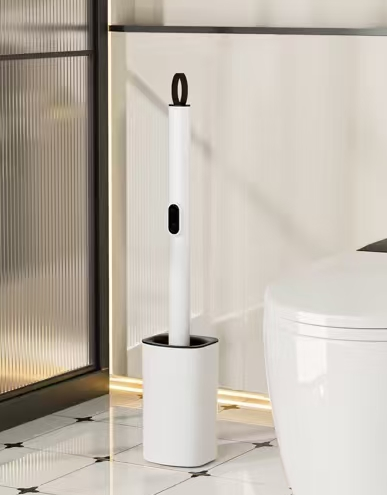Simple toilet brush-automatic retractable-model with base-white-PP+PC-1 piece