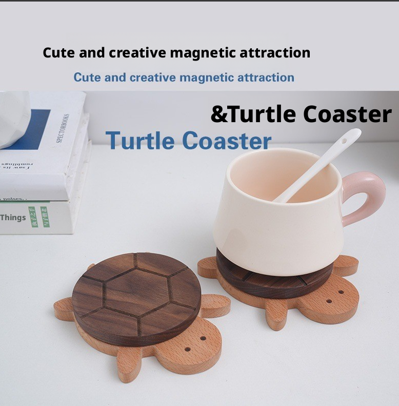 Magnetic Turtle Coaster-Wood Color-Walnut + Beech-