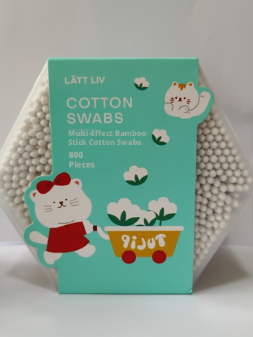 Disposable cotton swab-cat style-white-bamboo stick + absorbent cotton-800 sticks-1 box