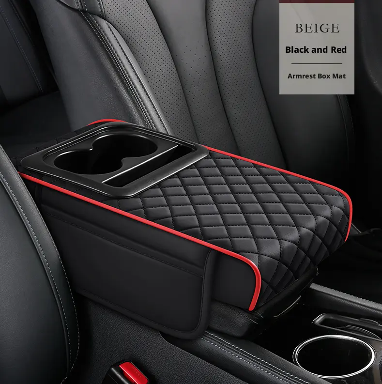 Multifunctional armrest box mat-black + red