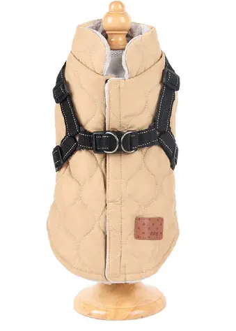 Dog cotton coat chest and back-S code-khaki-polyester