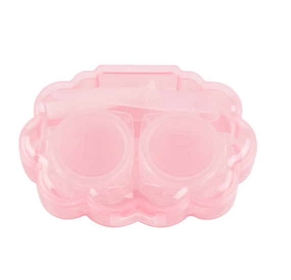 Portable contact lens case-transparent pink-1 set
