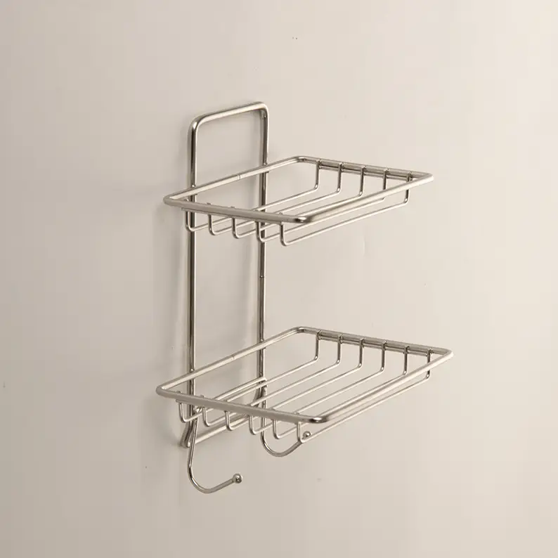 Draining soap rack-double layer-hook model-including patch-304 stainless steel-1 piece