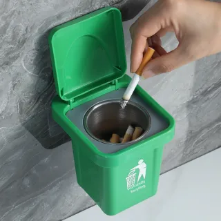 Trash Can Ashtray With Cover Green Pp  Steel 1 Piece