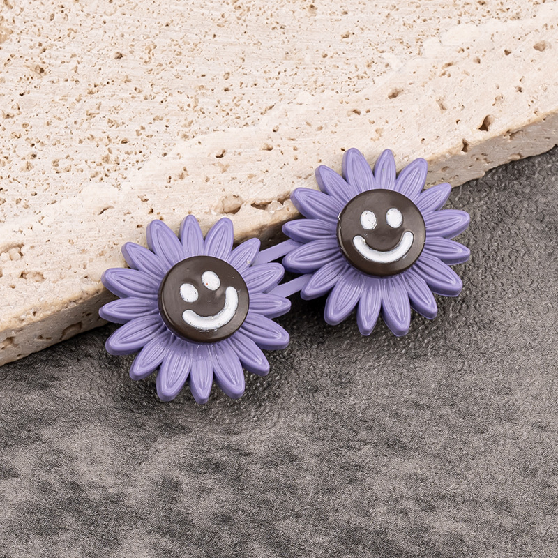 Smiley face flower waist buckle-purple-alloy-1 pair