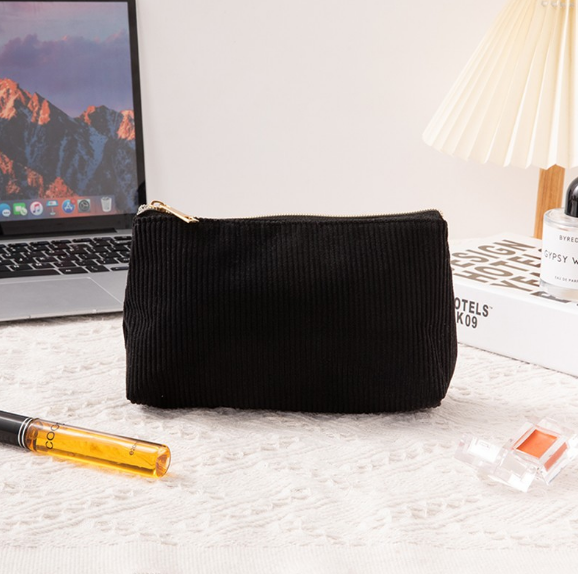 Triangle Cosmetic Bag-Corduroy-Black-1 piece
